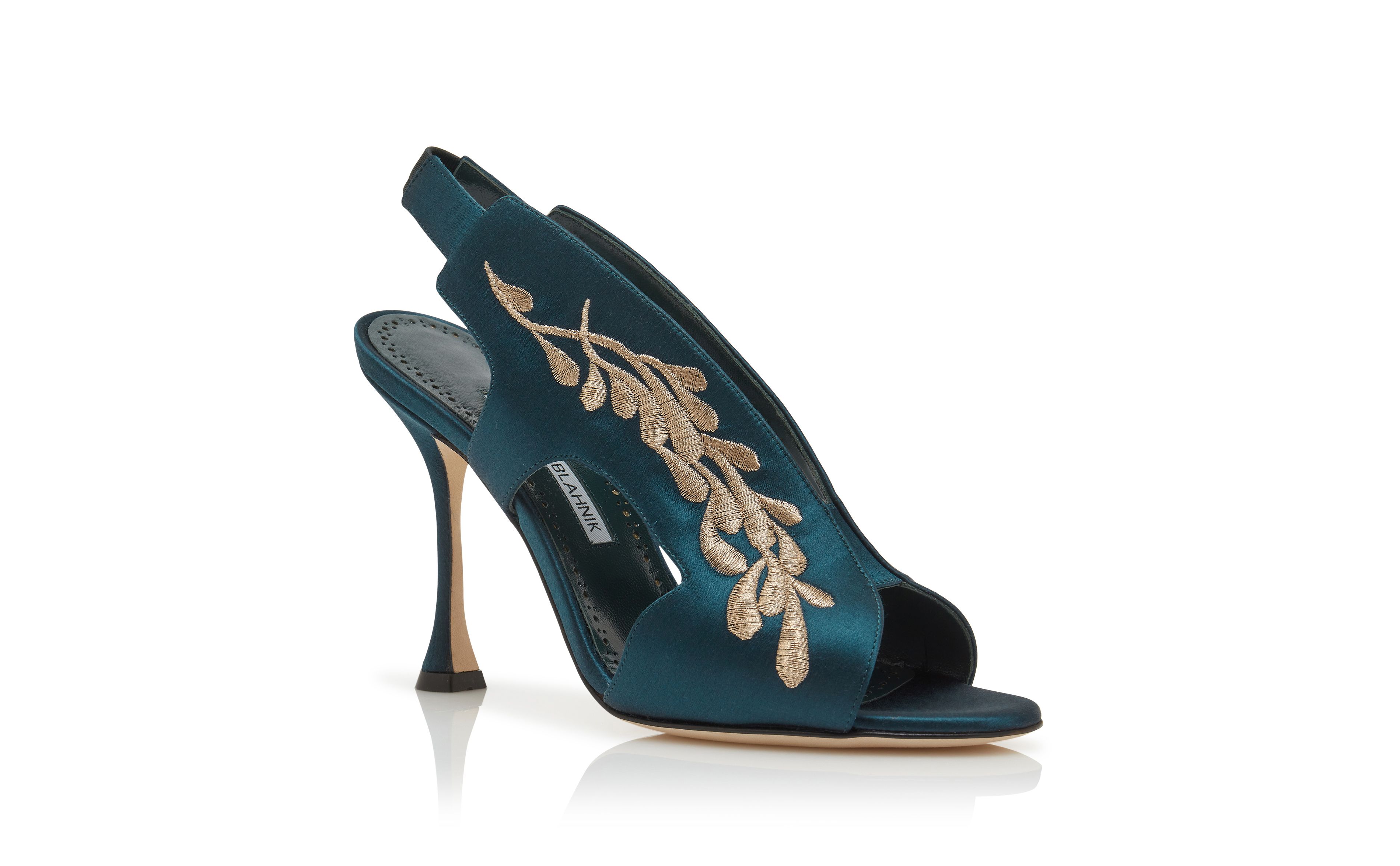 Designer Navy Blue and Gold Satin Slingback Sandals - Image Upsell View
