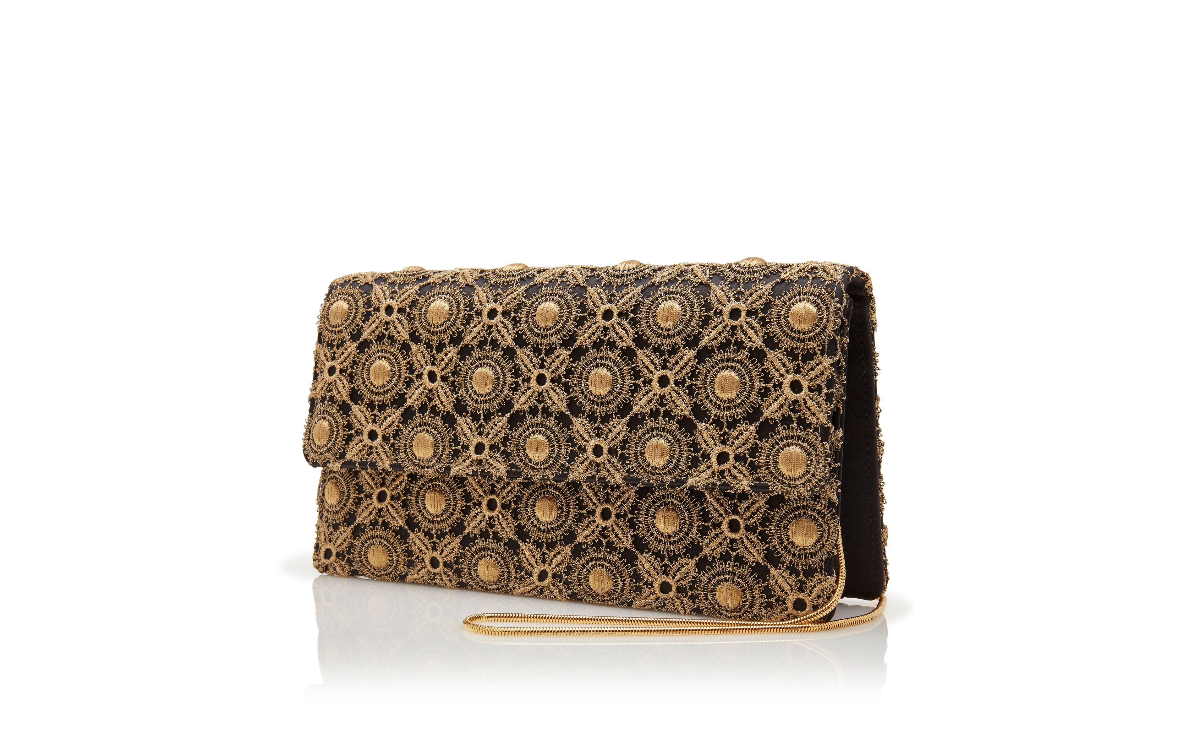 Designer Black and Gold Satin Clutch - Image 