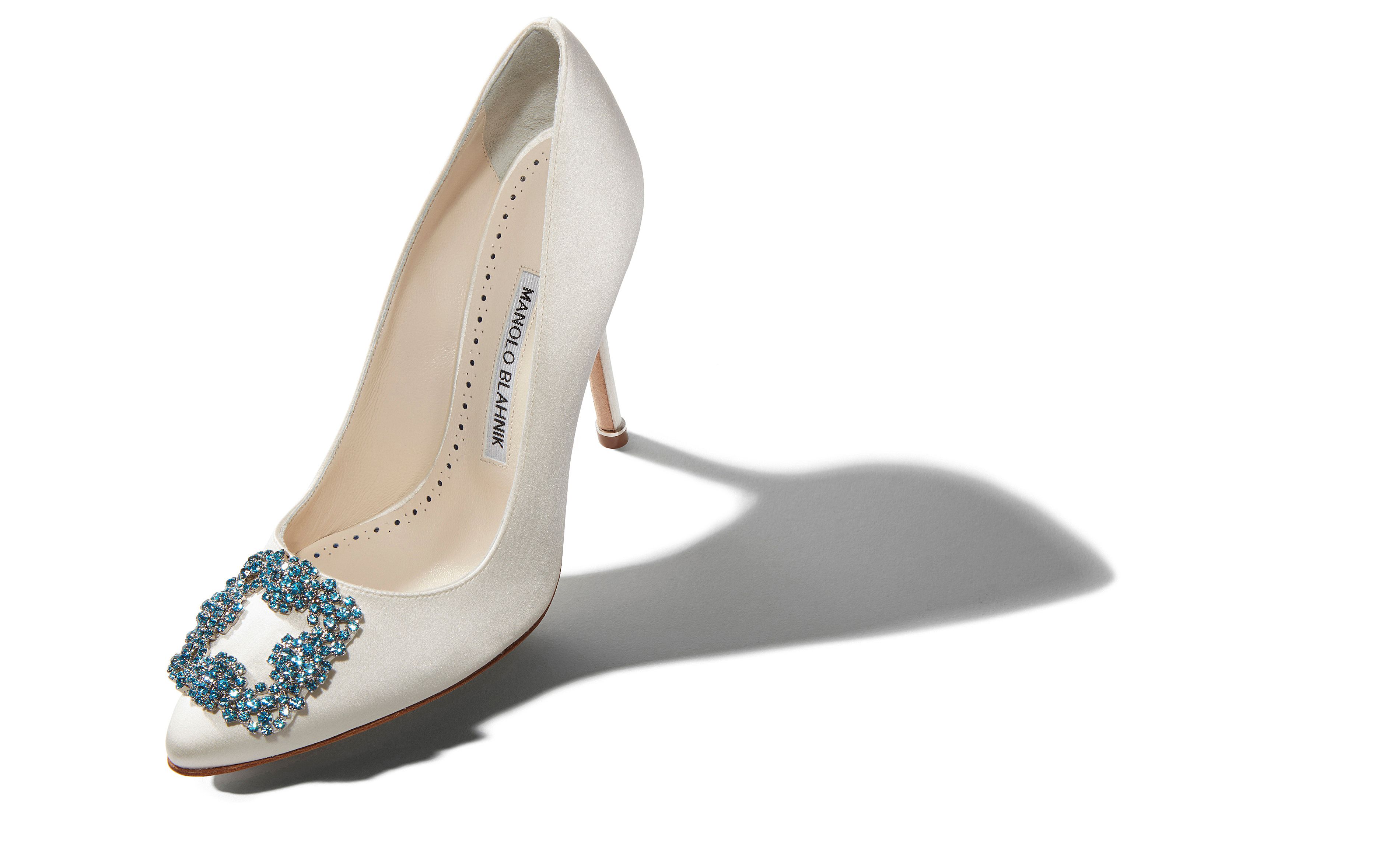 Designer White Satin Jewel Buckle Pumps - Image Main