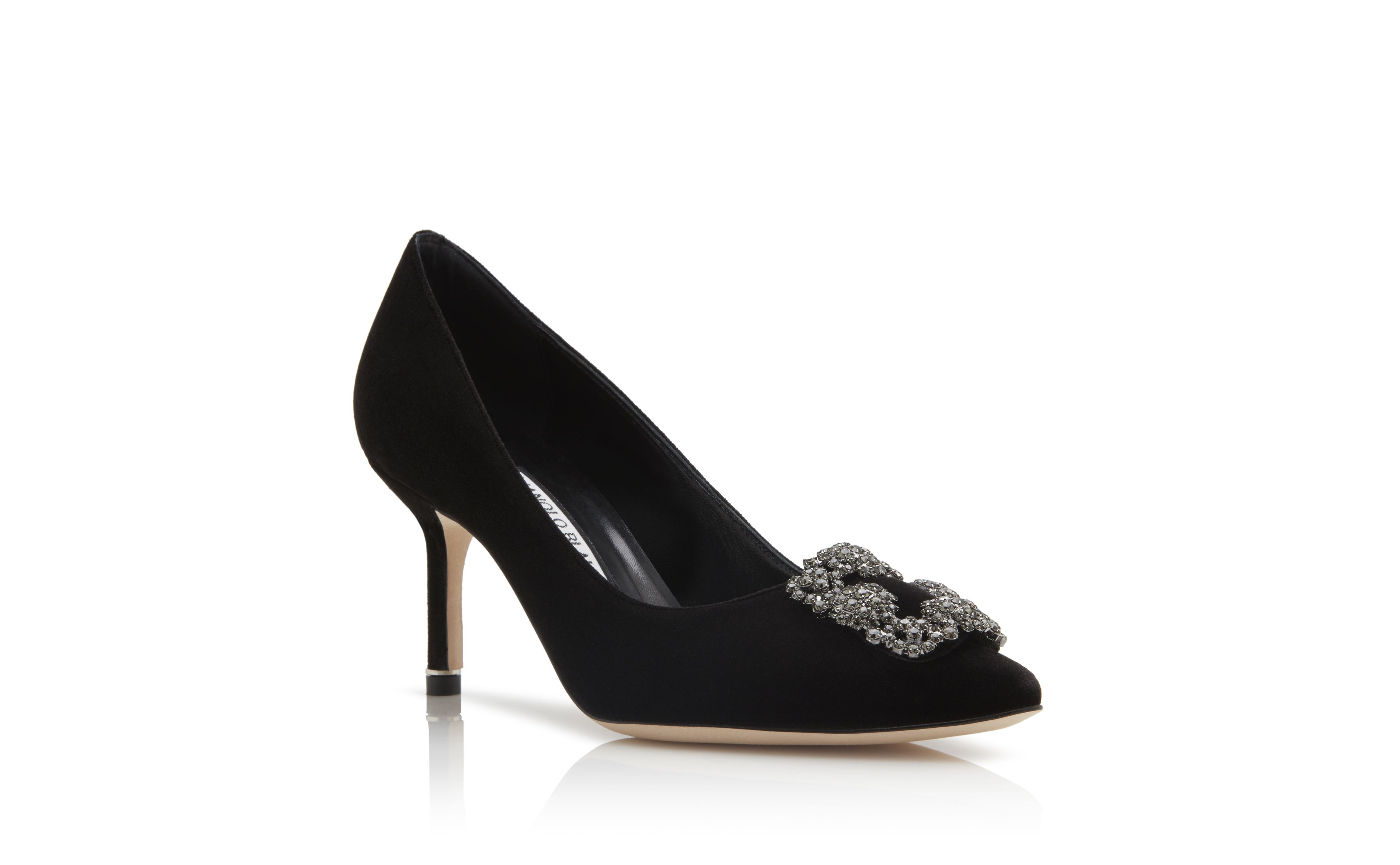 Designer Black Velvet Jewel Buckle Pumps - Image Upsell