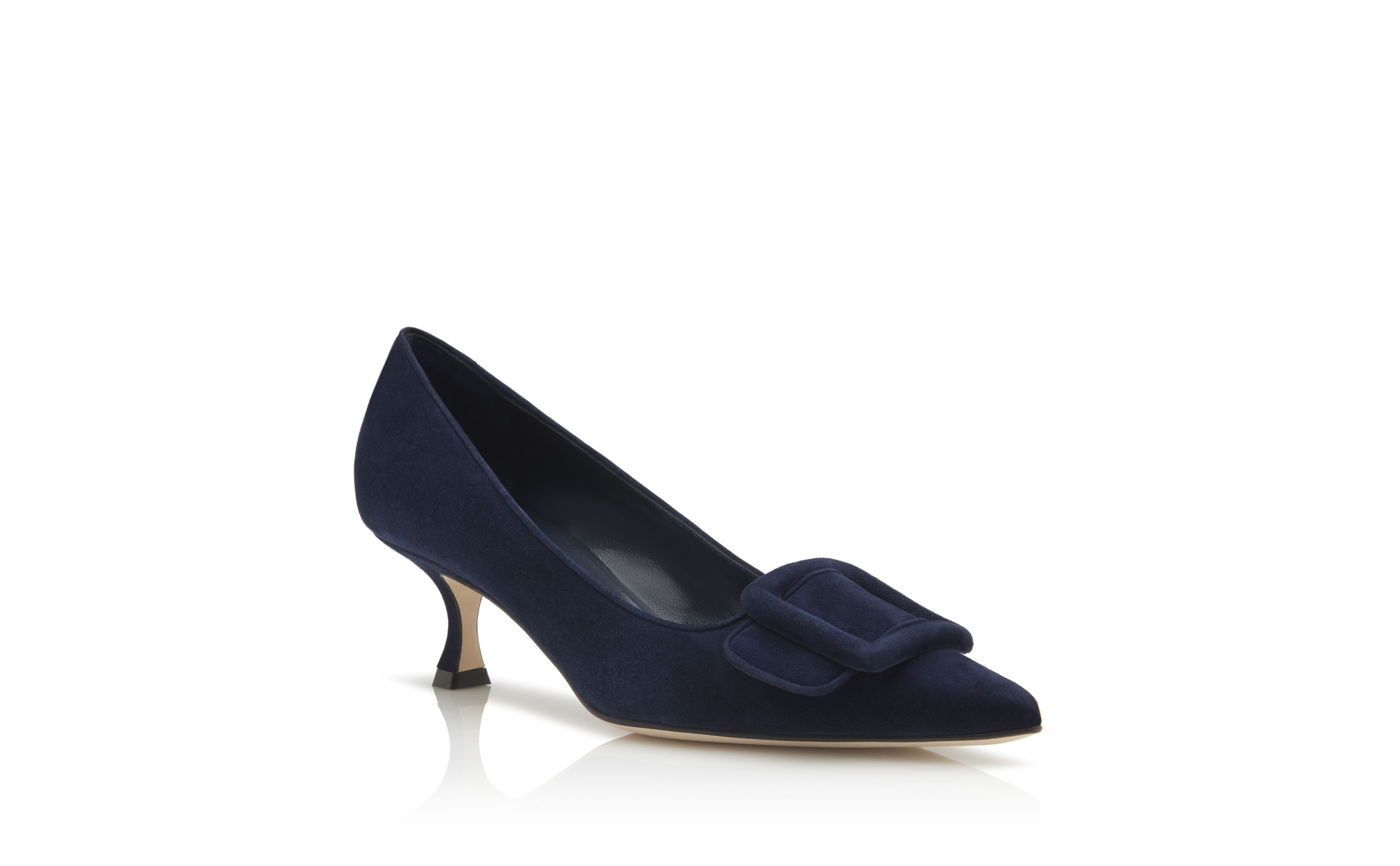 Designer Navy Blue Suede Buckle Detail Pumps - Image Upsell