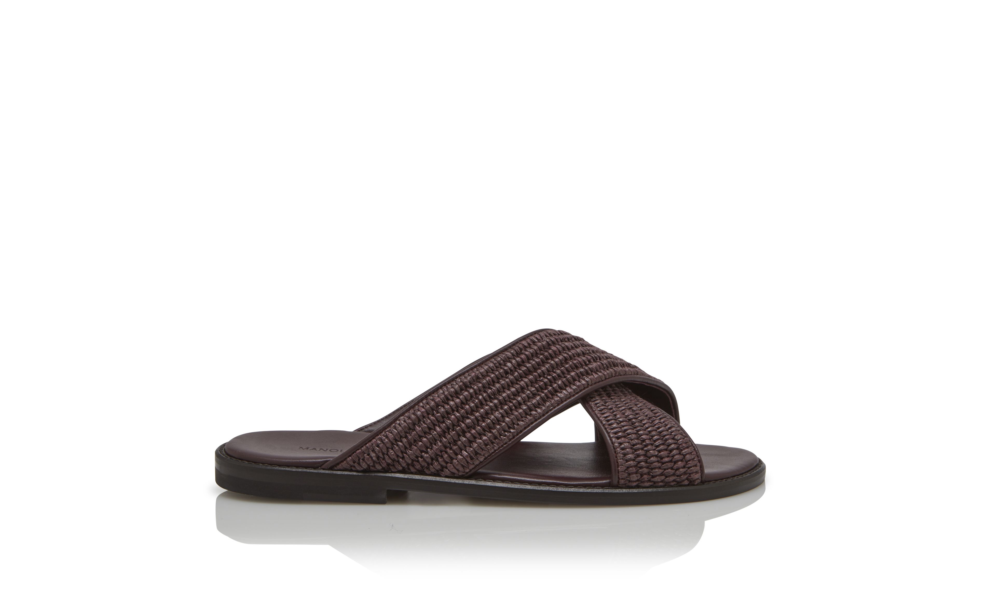 Designer Mahogany Brown Raffia Crossover Sandals - Image Side View