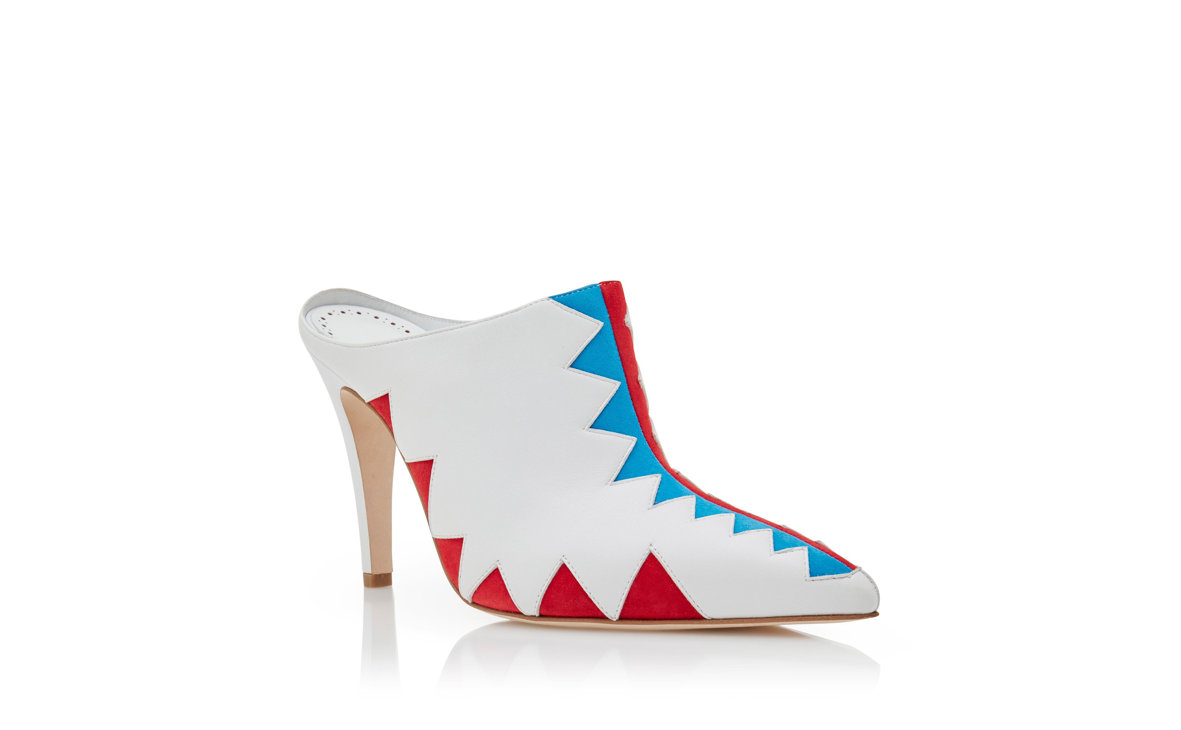 Designer White Nappa Leather Zig Zag Mules - Image Upsell