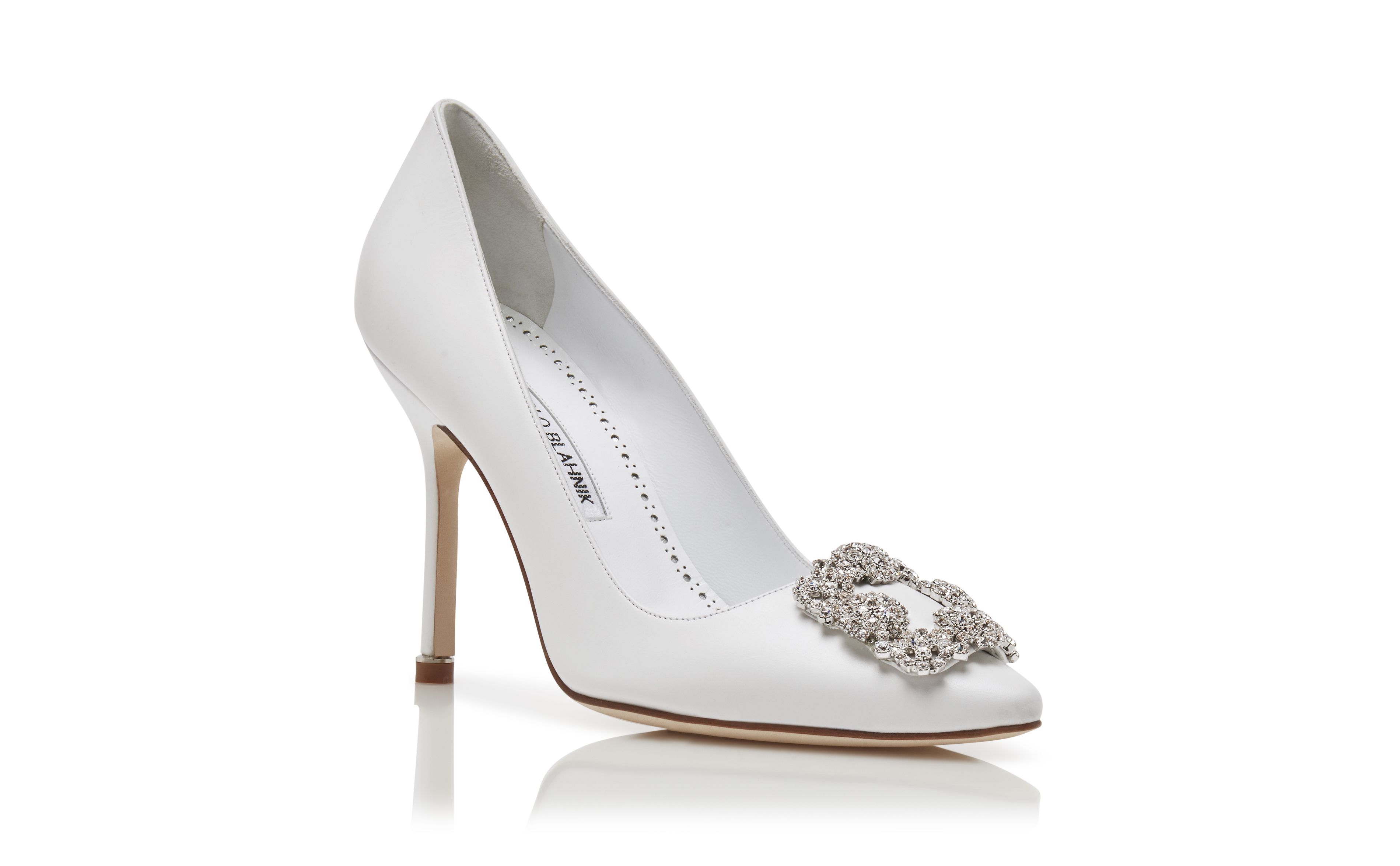 Designer White Calf Leather Jewel Buckle Pumps - Image Upsell