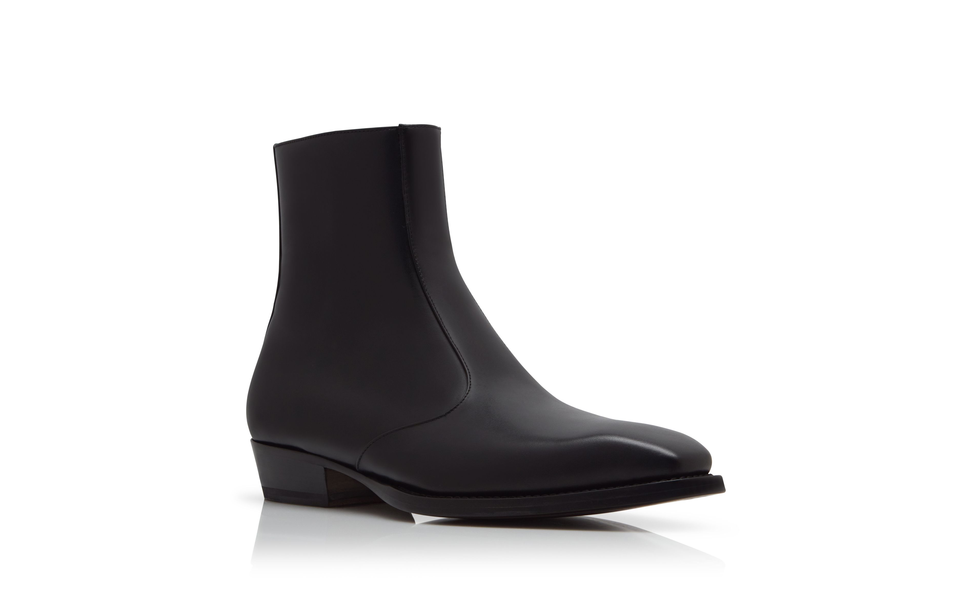 Designer Black Calf Leather Square Toe Boots - Image Upsell