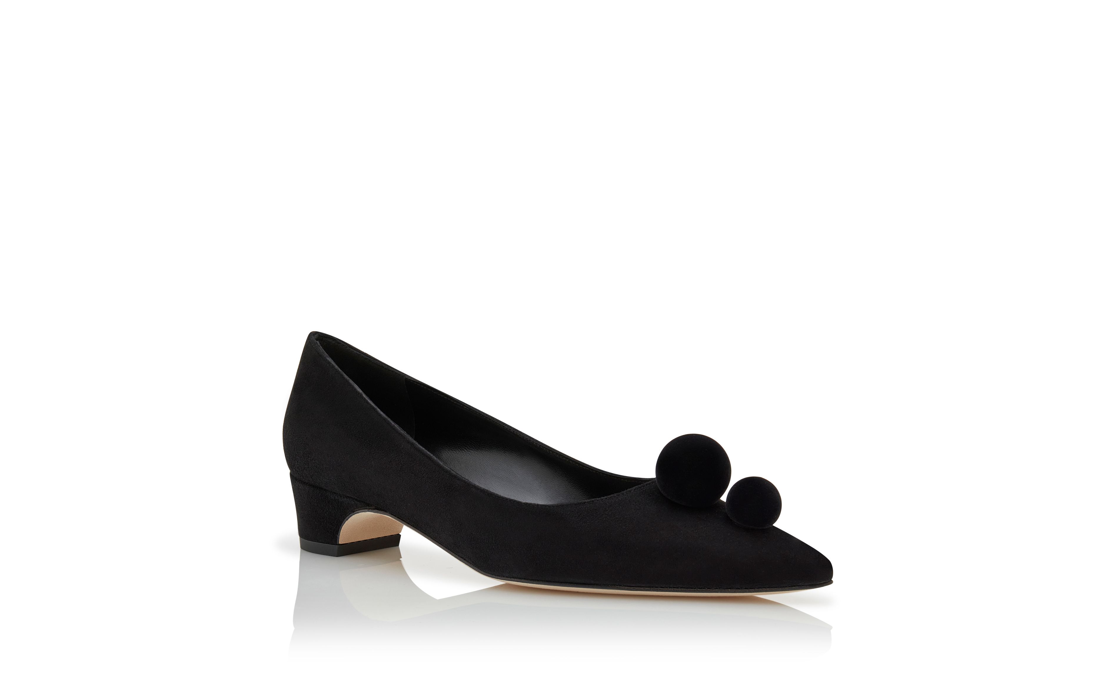 Designer Black Suede Pom Pom Detail Pumps - Image Upsell