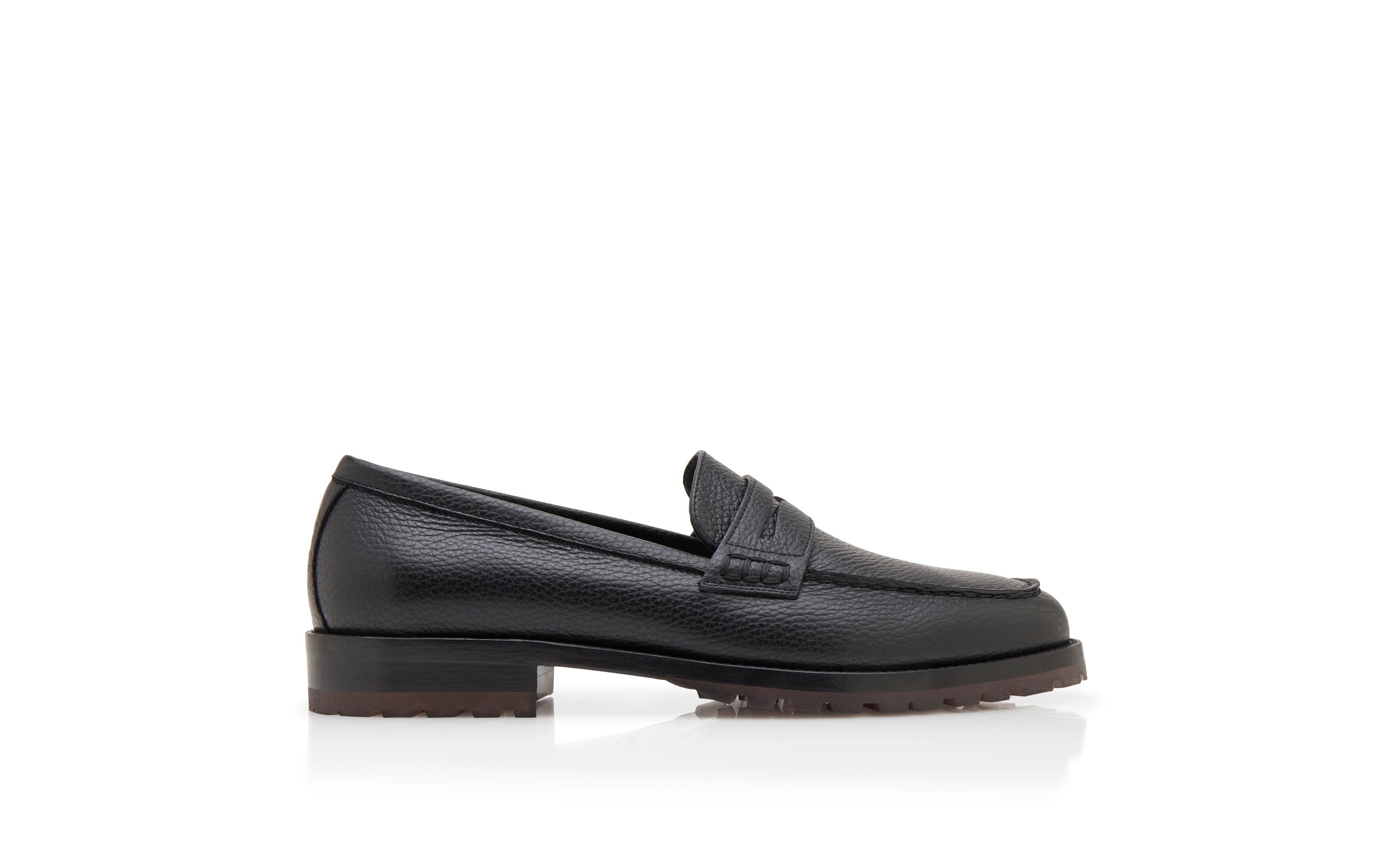 Designer Black Calf Leather Penny Loafers - Image thumbnail