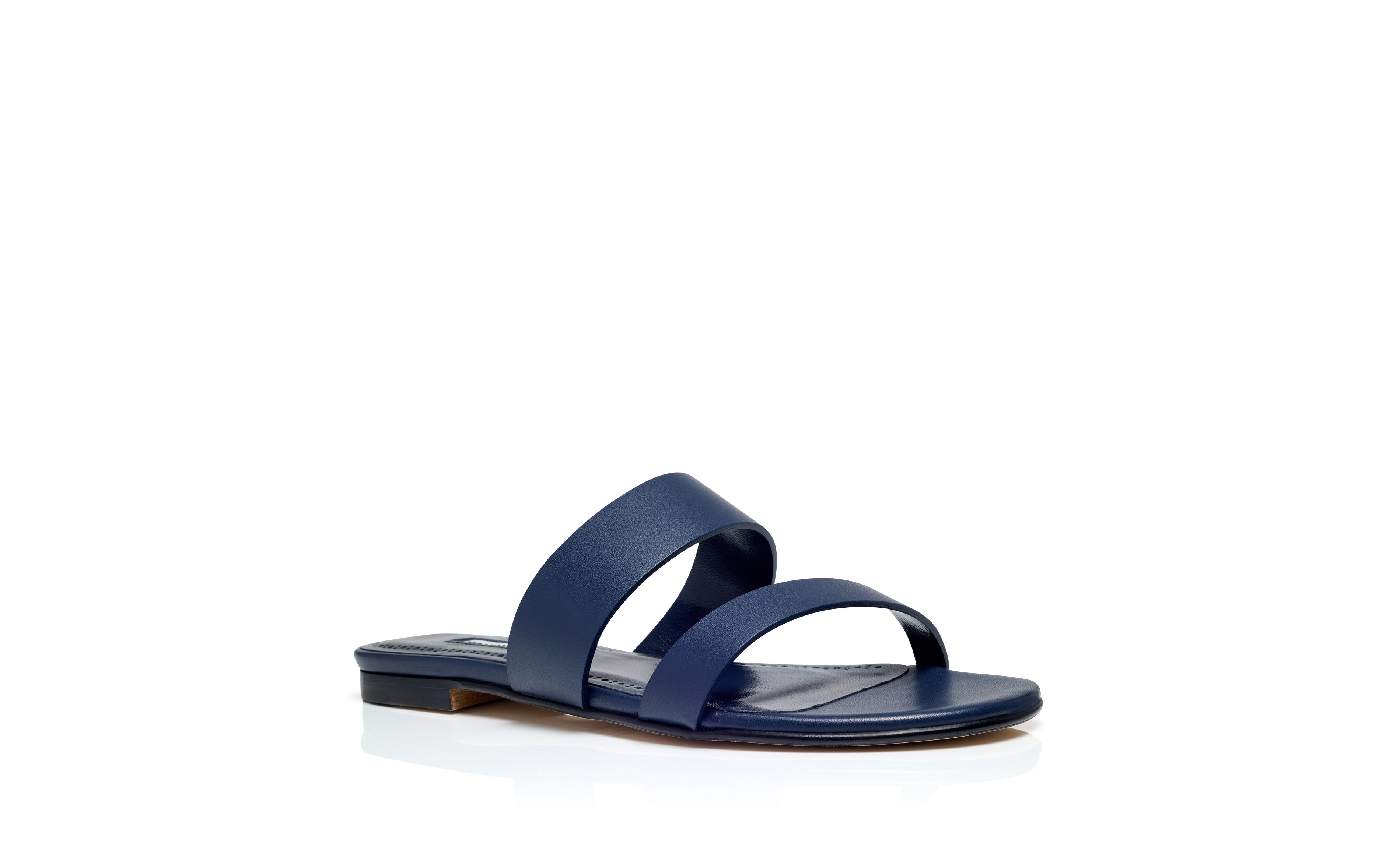 Designer Navy Blue Calf Leather Flat Sandals - Image Upsell