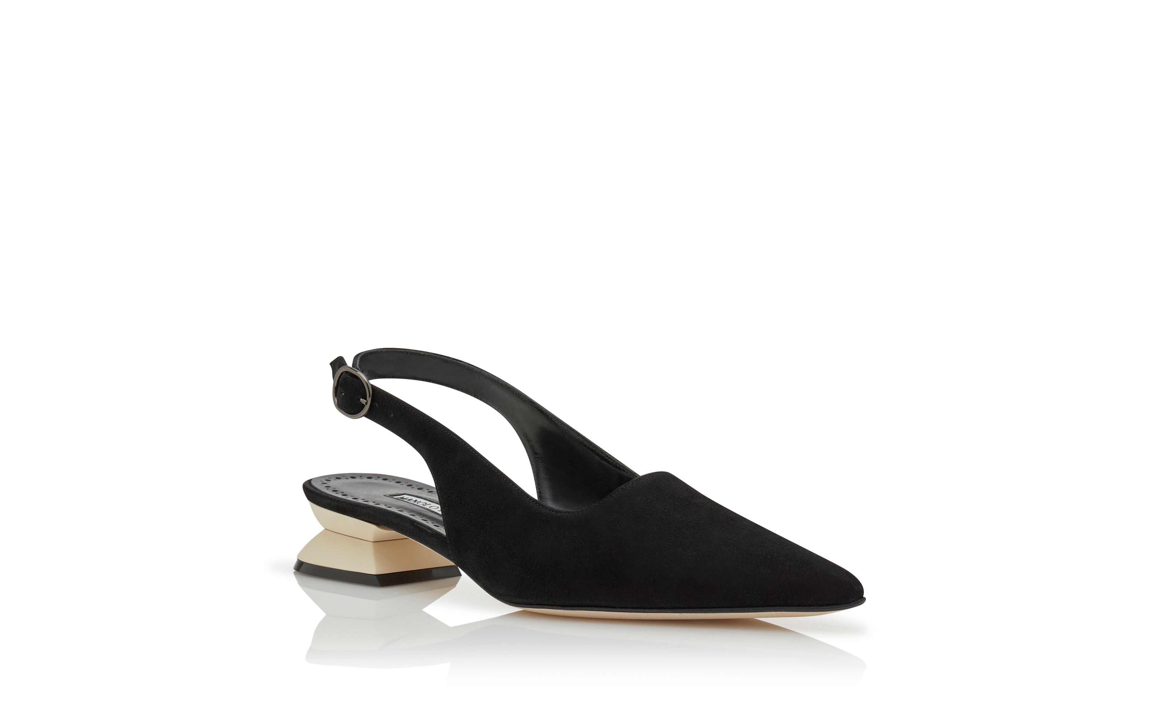 Designer Black and Ivory Suede Slingback Mules - Image Upsell