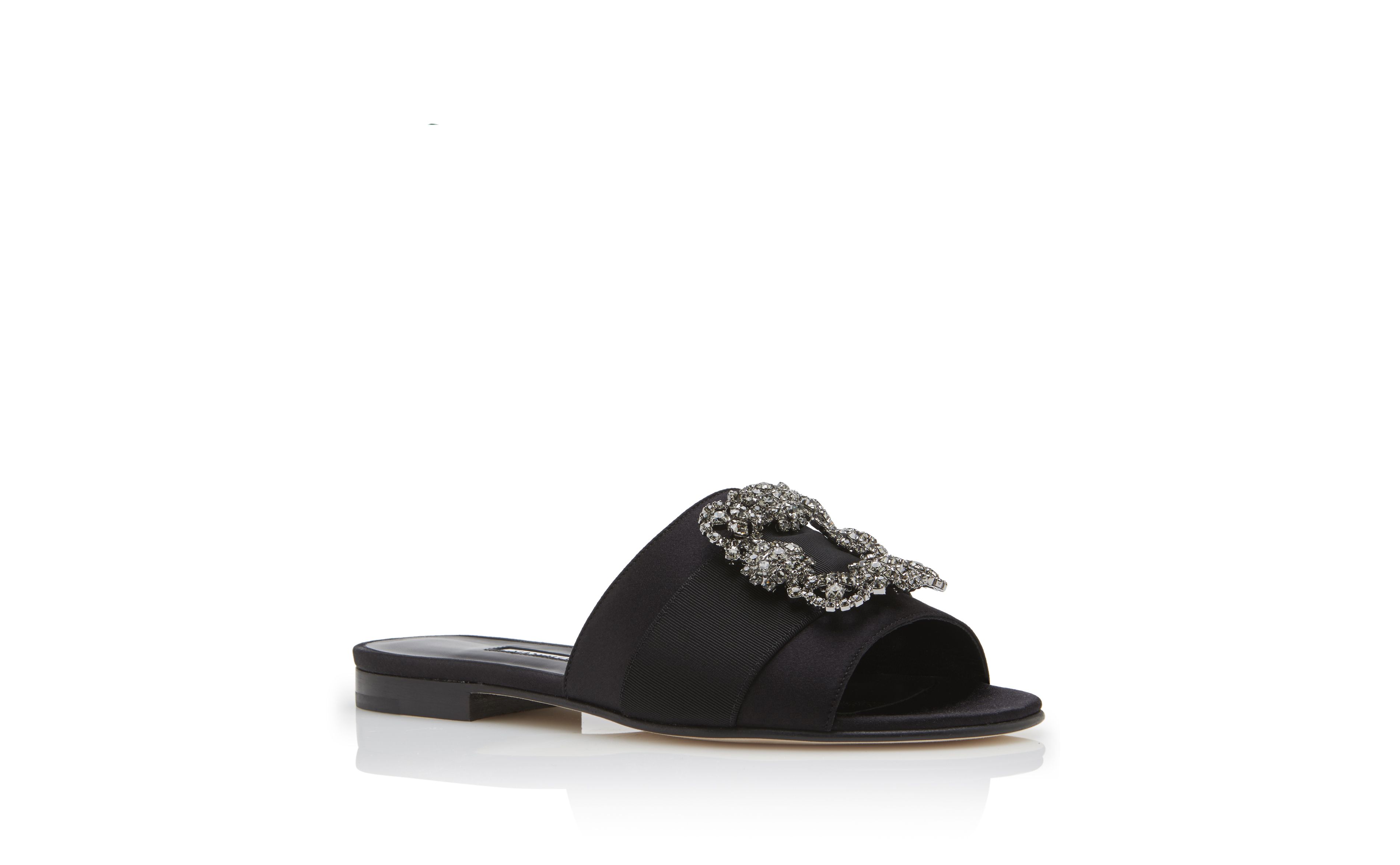 Designer Black Satin Jewel Buckled Sliders - Image Upsell