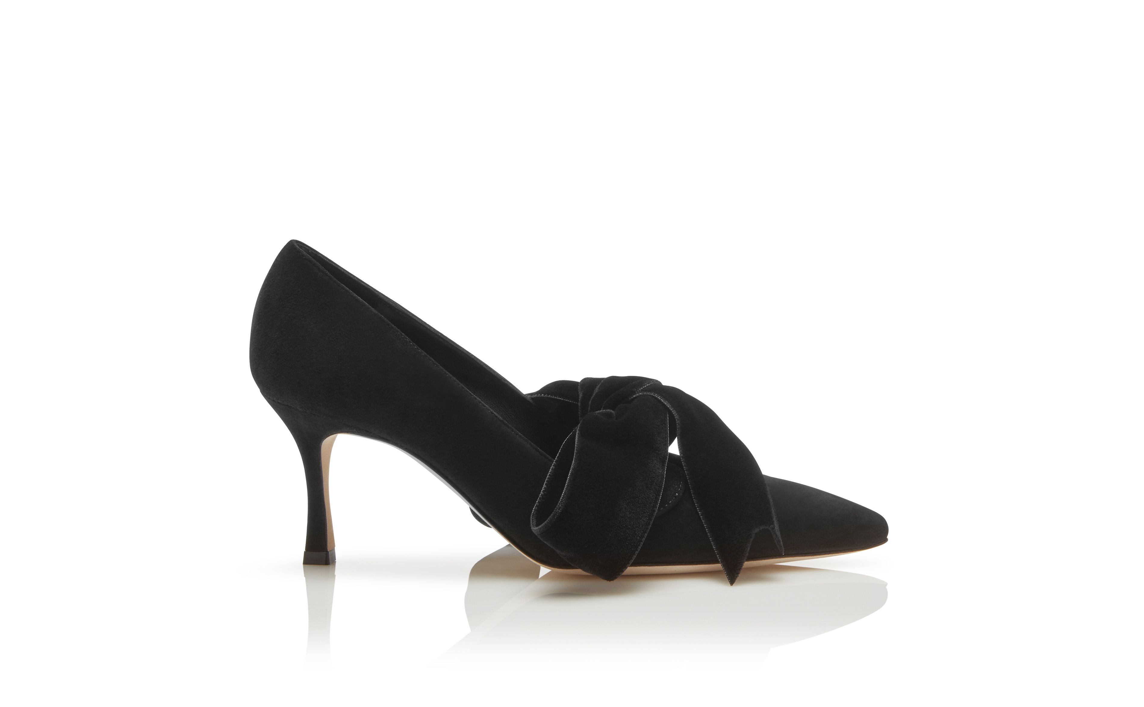 Designer Black Suede and Velvet Bow Detail Pumps - Image thumbnail