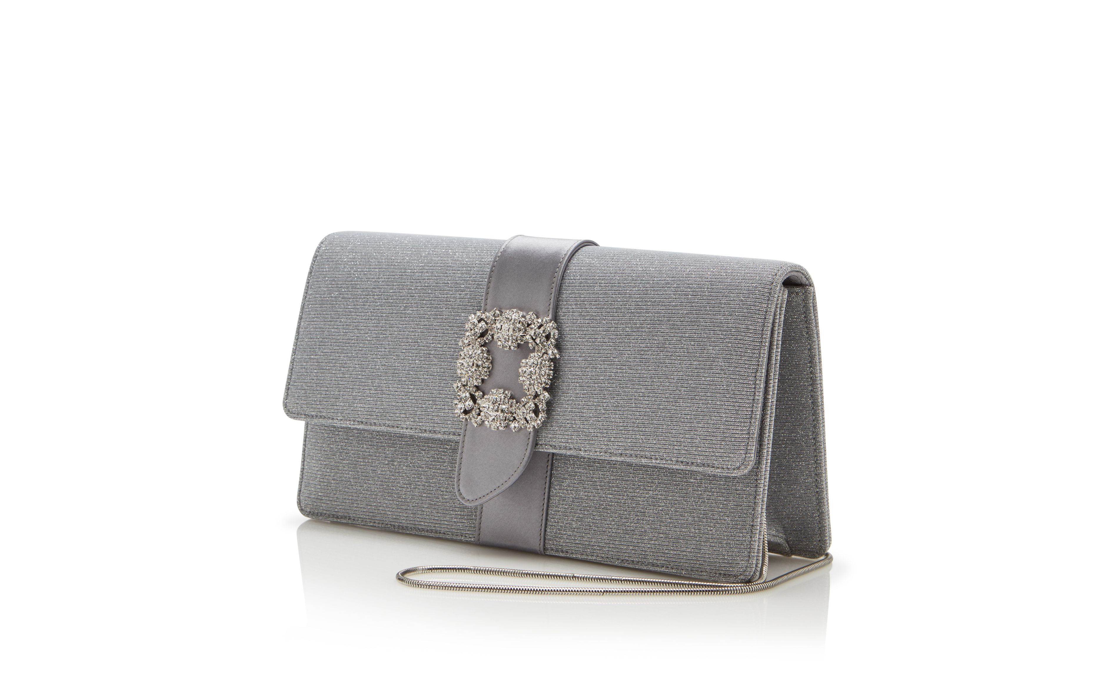 Designer Silver Glitter Jewel Buckle Clutch - Image 