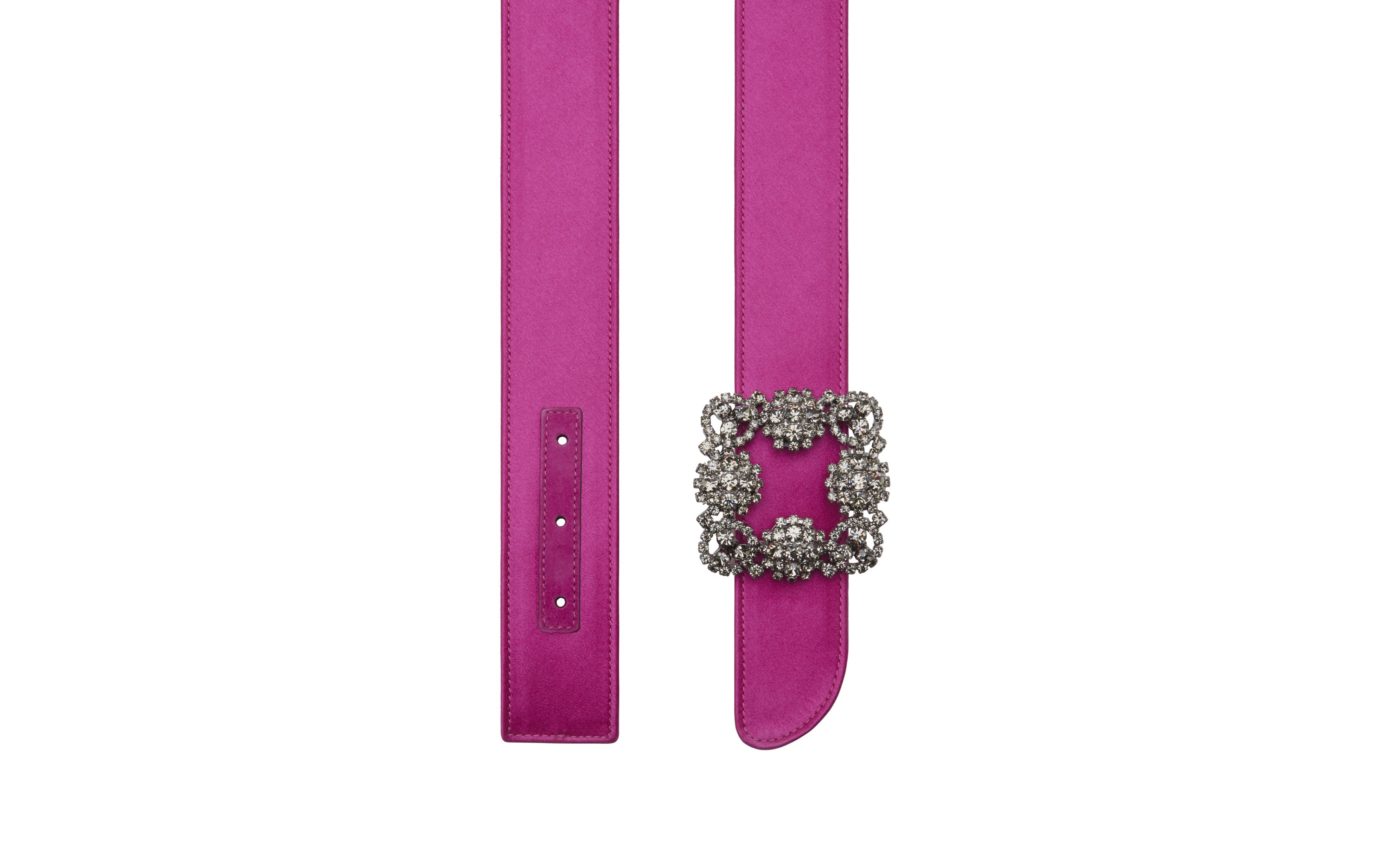 Designer Fuchsia Satin Crystal Buckled Belt - Image 
