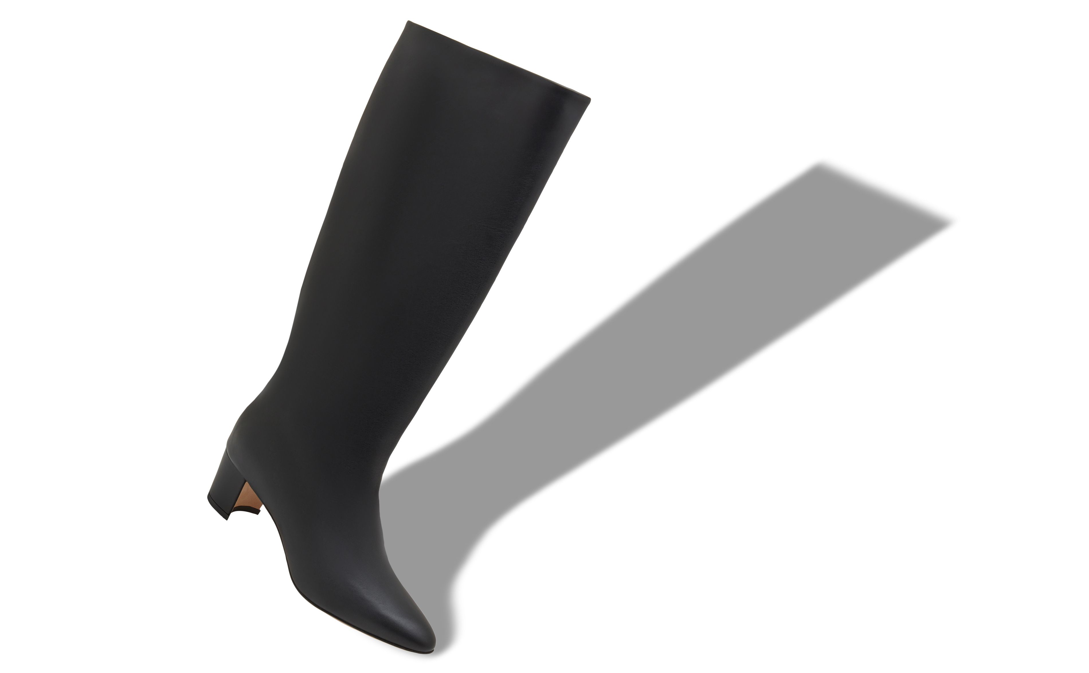 Designer Black Calf Leather Knee High Boots  - Image Main View
