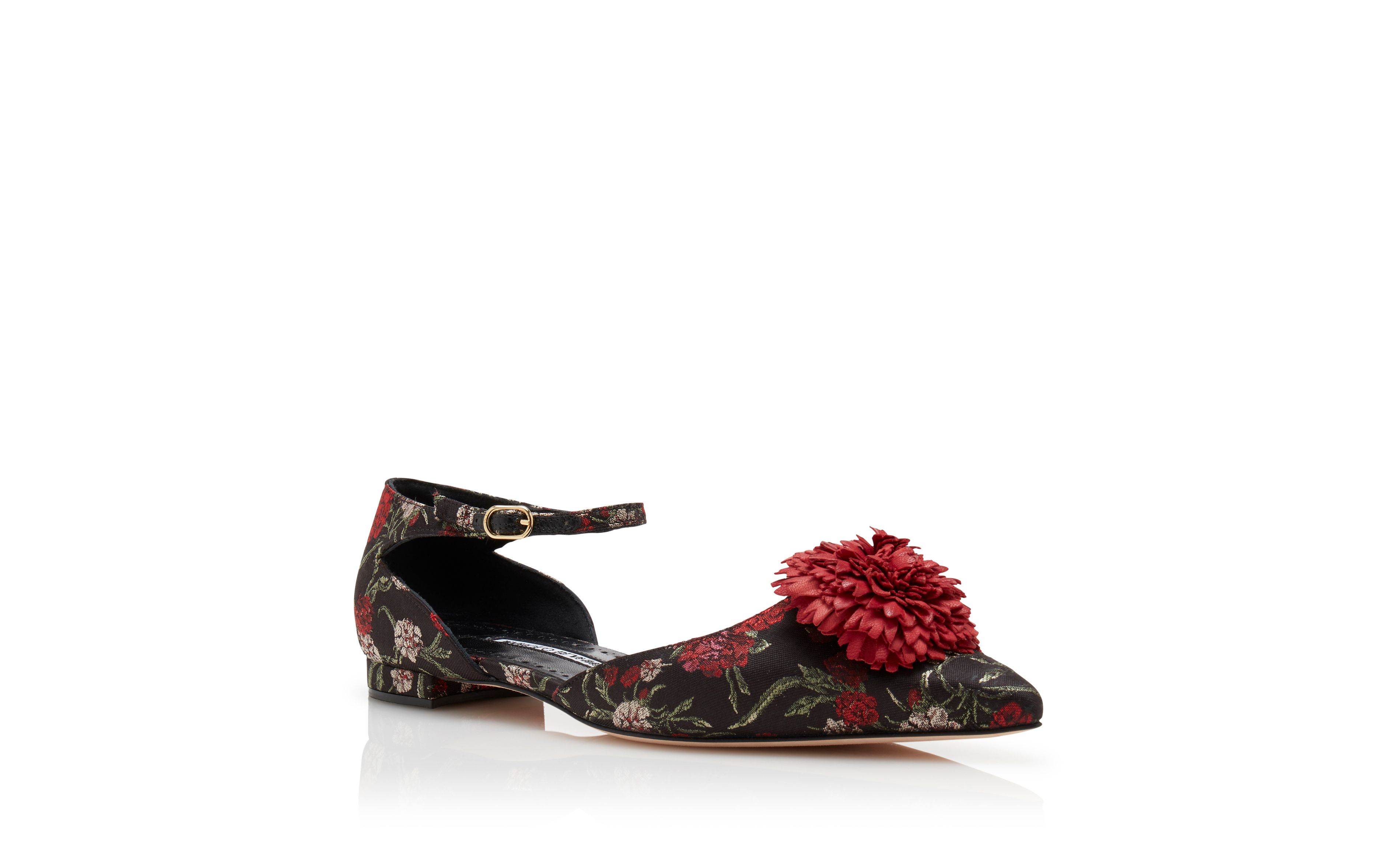 MARGARO | Black Floral Print Jacquard Flat Shoes | Manolo Blahnik