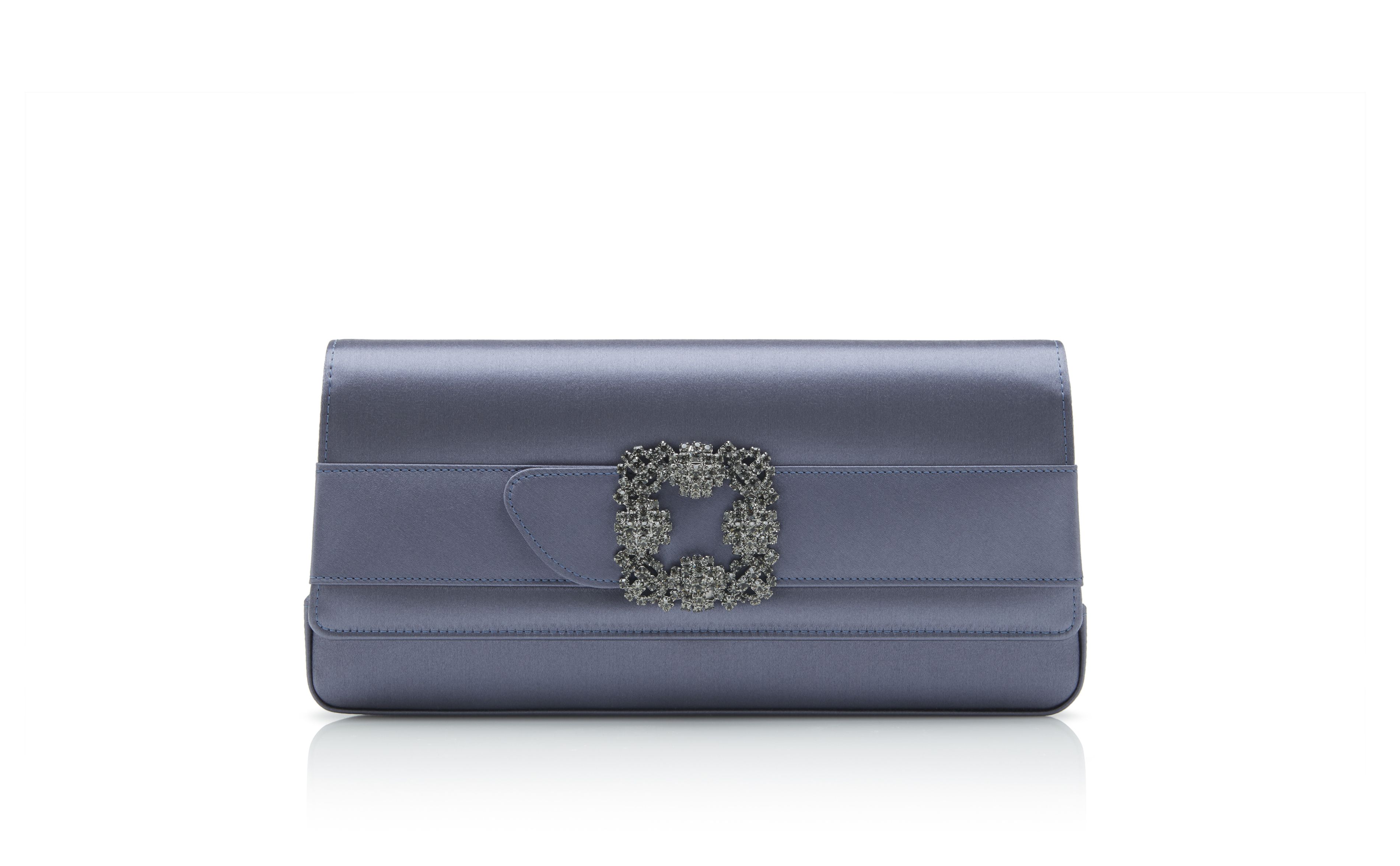 Designer Grey Satin Jewel Buckle Clutch - Image thumbnail