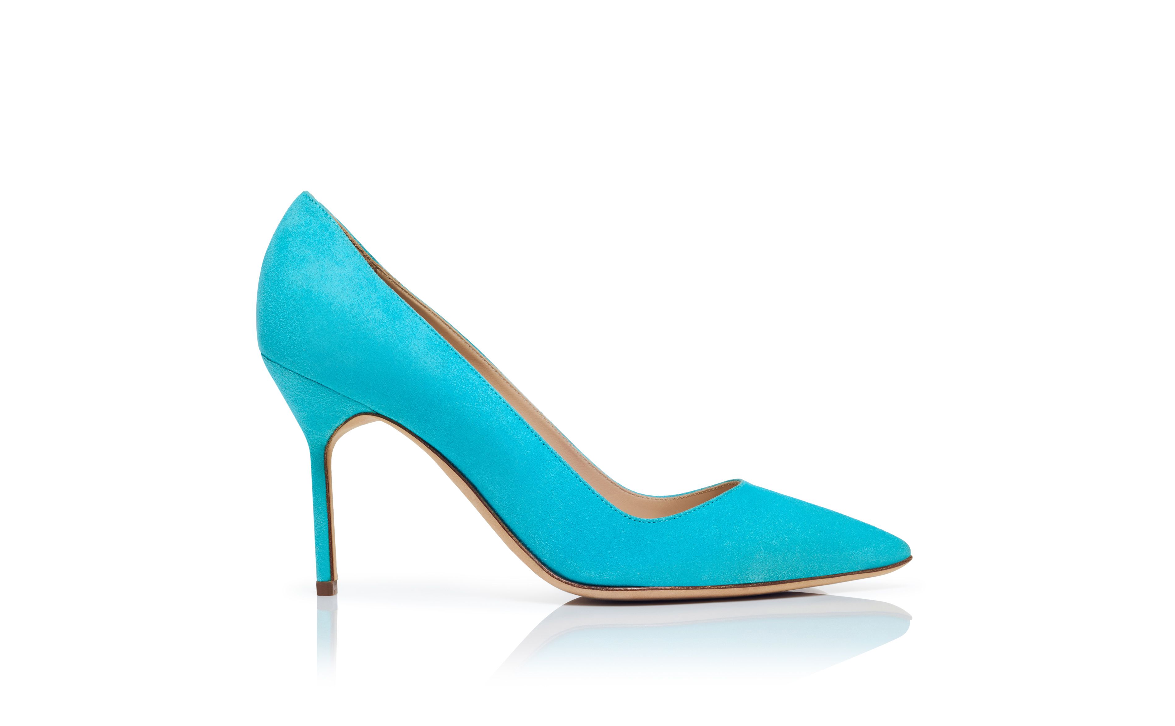 Designer Blue Suede Pointed Toe Pumps - Image Side View