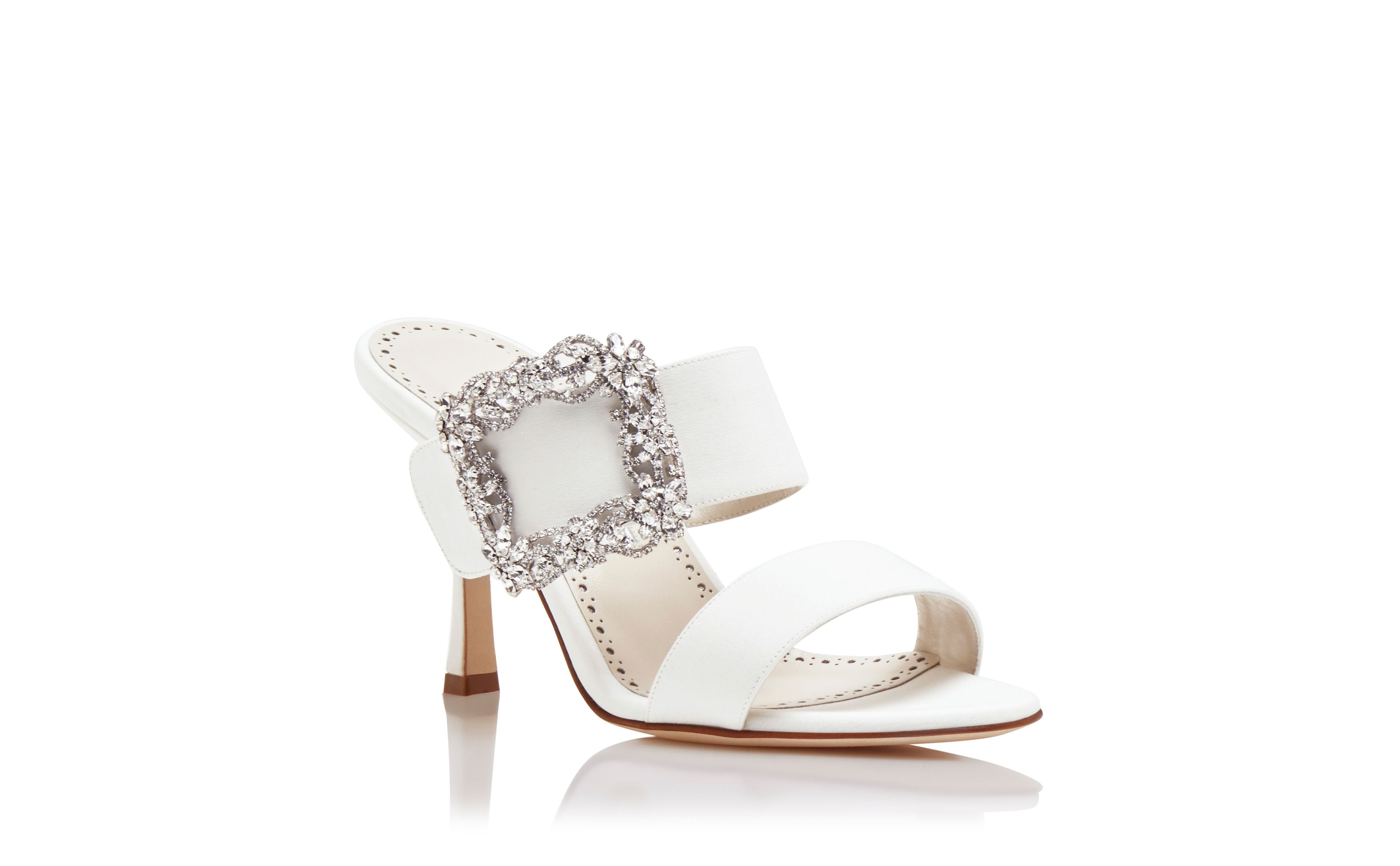 Designer White Crepe de Chine Jewel Buckle Mules - Image Upsell