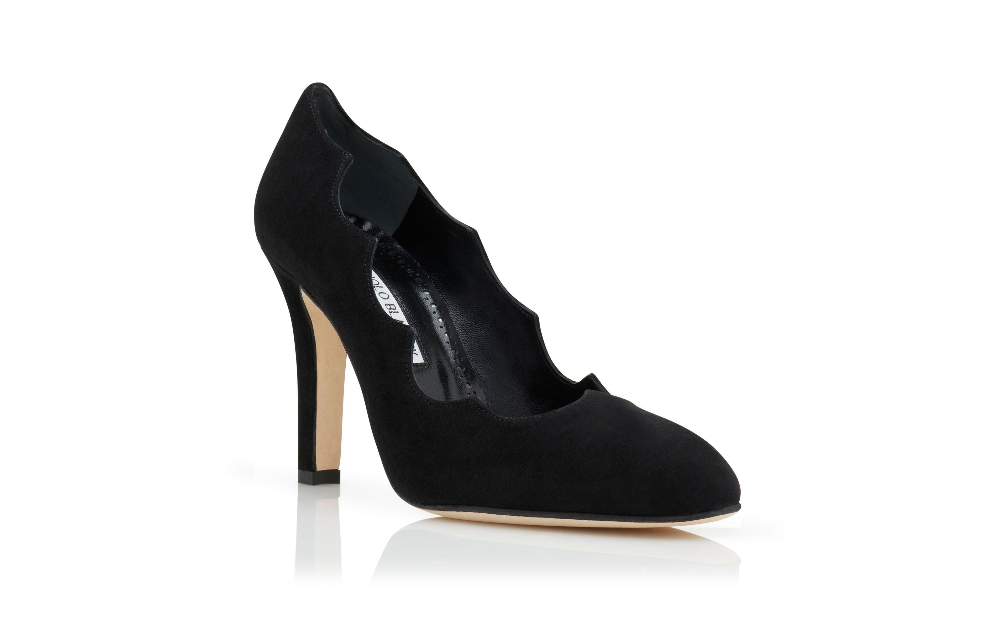 Designer Black Suede Serrated Pumps  - Image Upsell