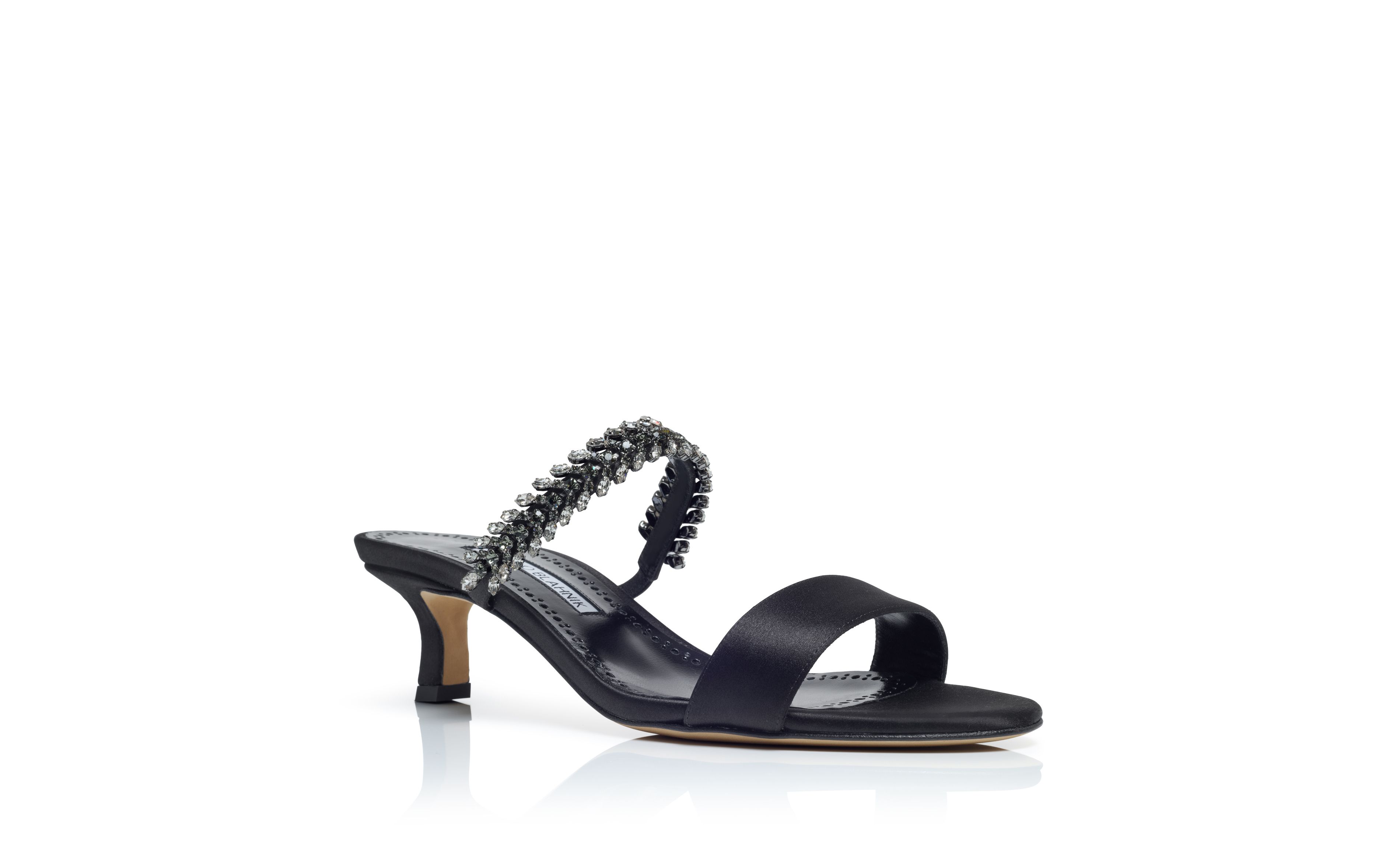 Designer Black Satin Jewel Embellished Mules - Image Upsell