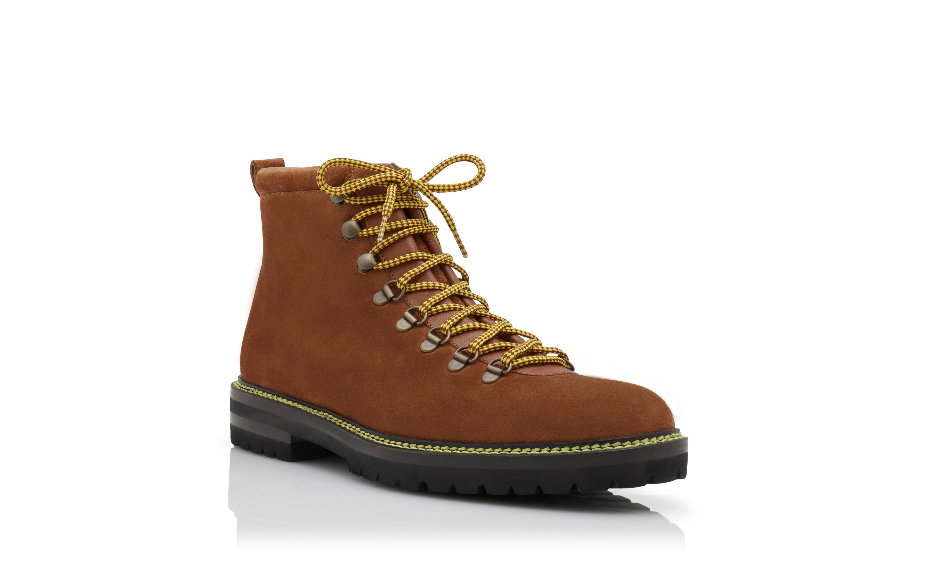 Designer Mid Brown Calf Suede Lace Up Ankle Boots - Image Upsell
