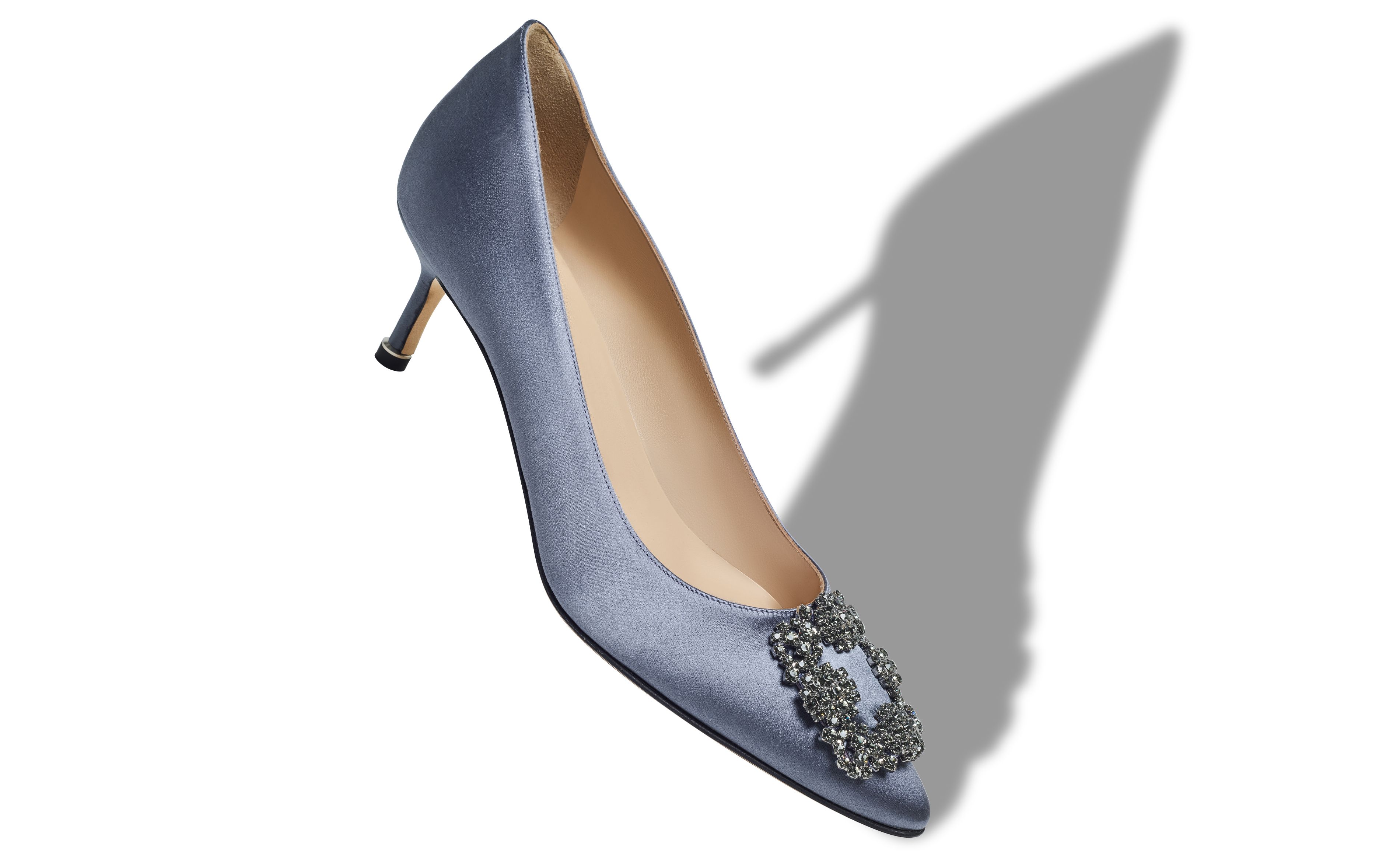 Designer Grey Satin Jewel Buckle Pumps - Image Main View