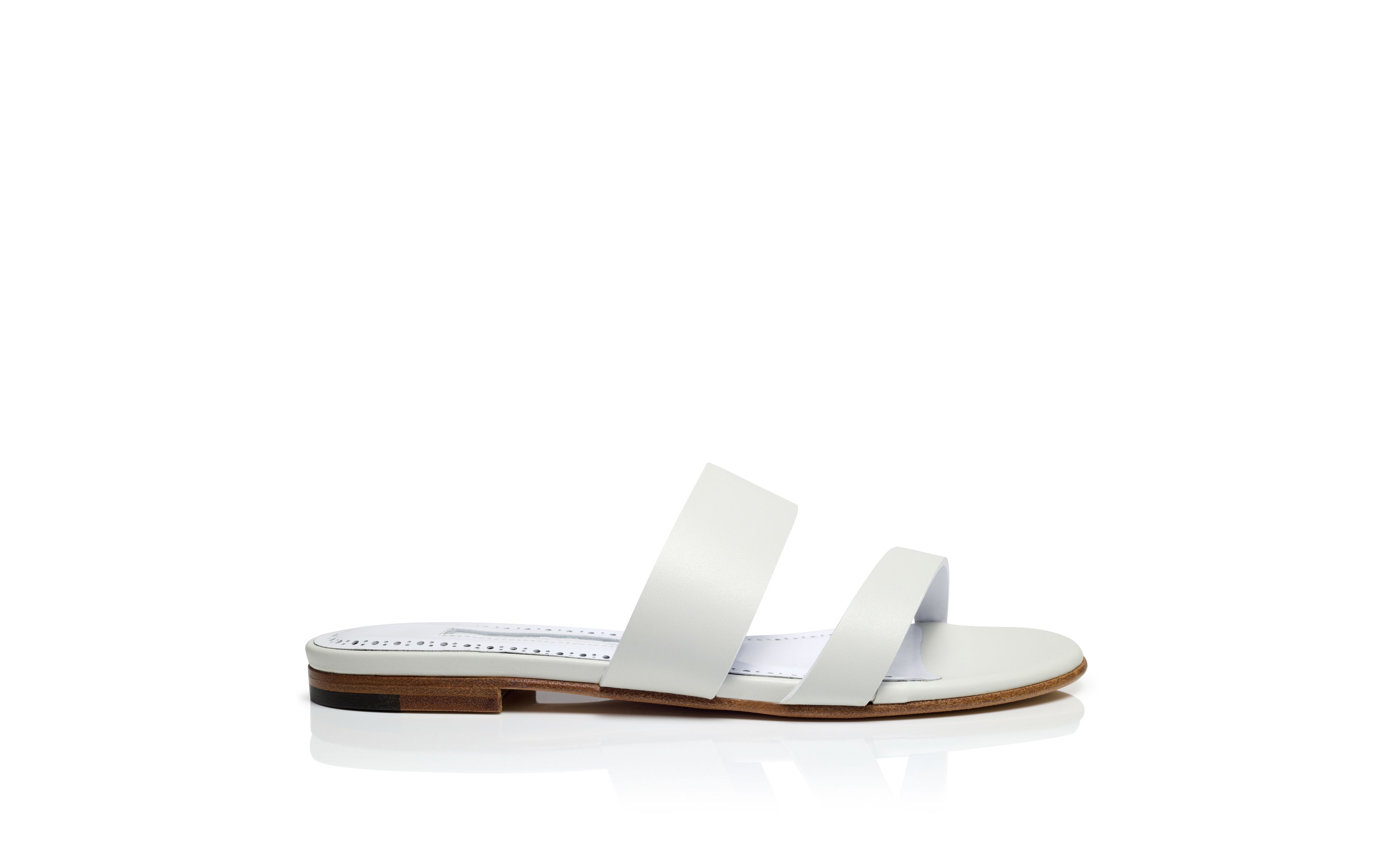 Designer White Calf Leather Flat Sandals - Image Side View