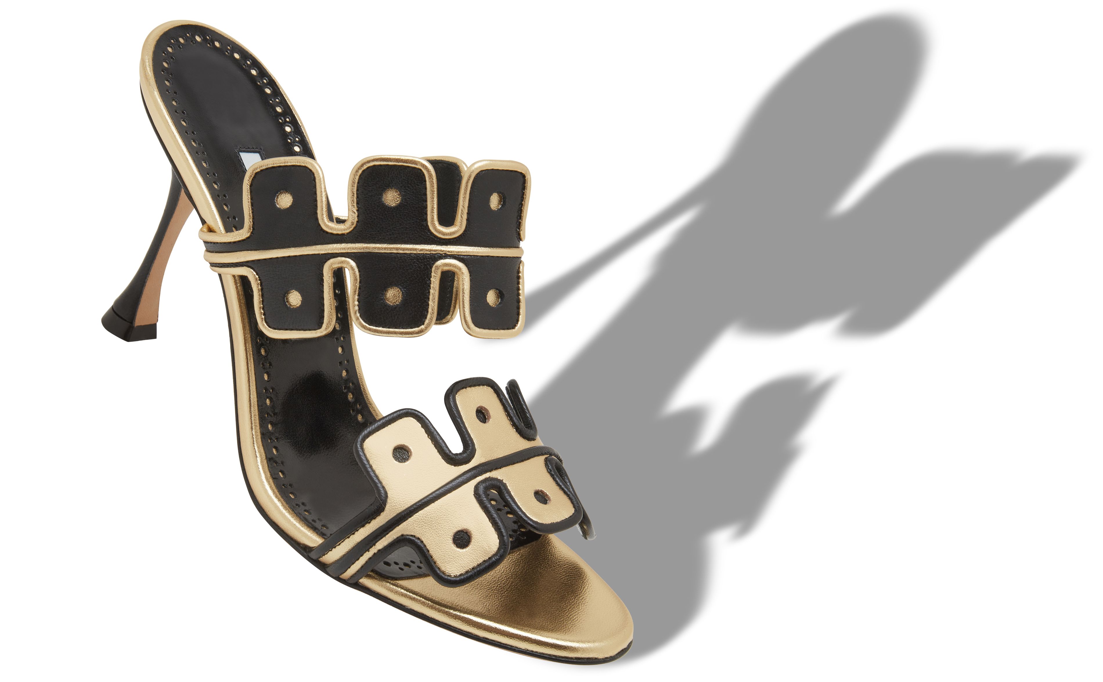 Designer Black and Gold Nappa Leather Mules - Image Main View