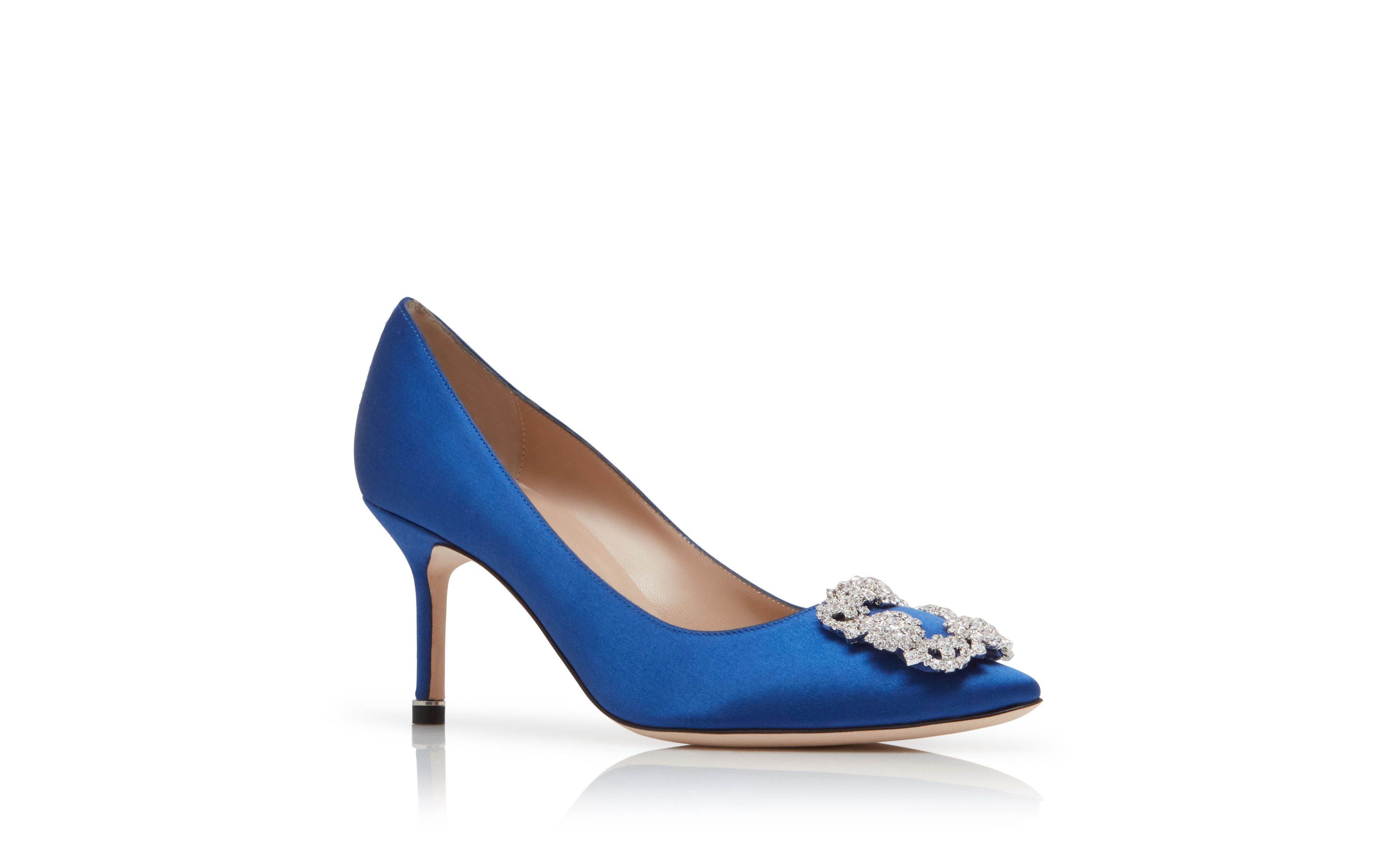 Designer Blue Satin Jewel Buckle Pumps - Image Upsell