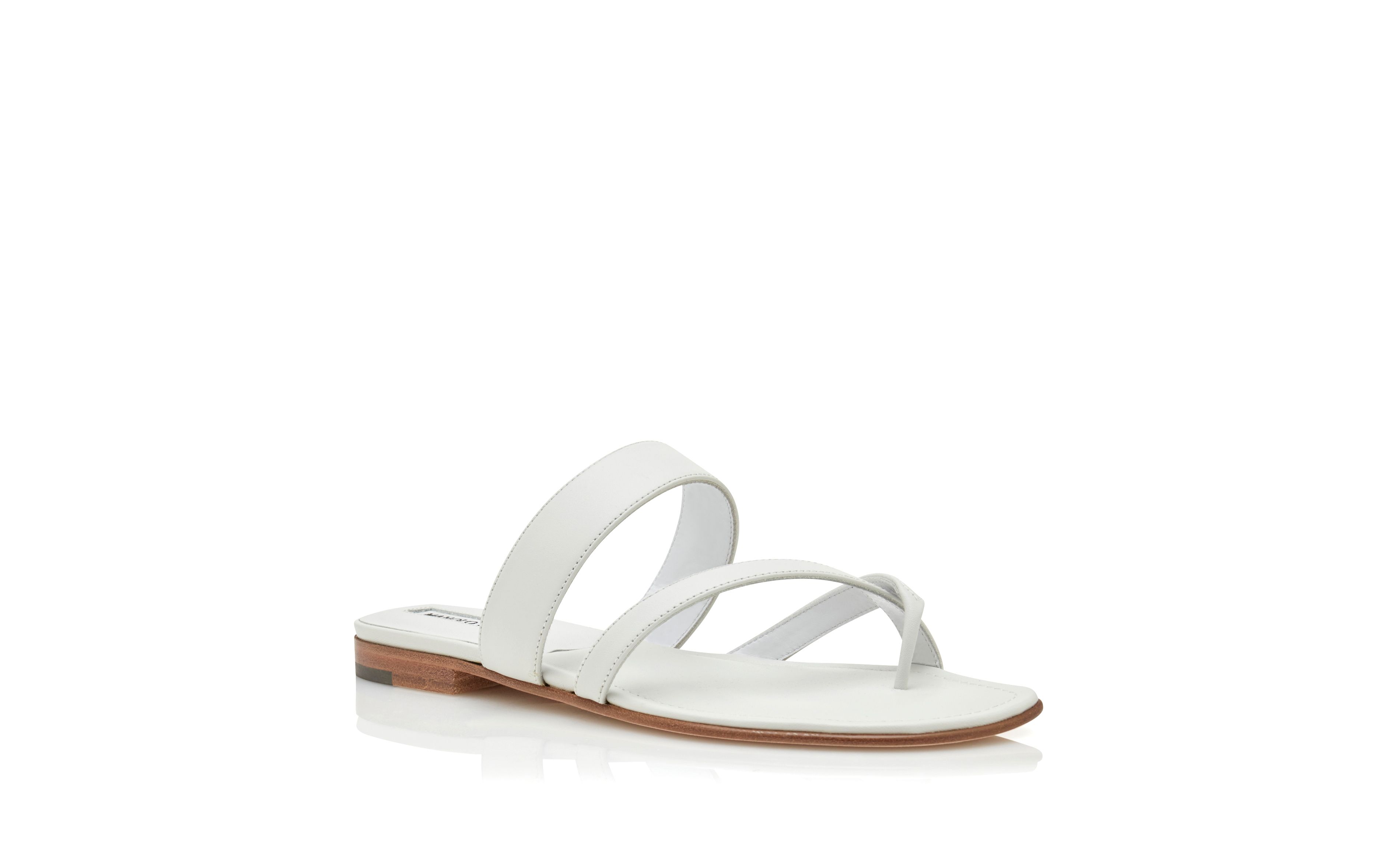 Designer White Calf Leather Flat Sandals - Image Upsell