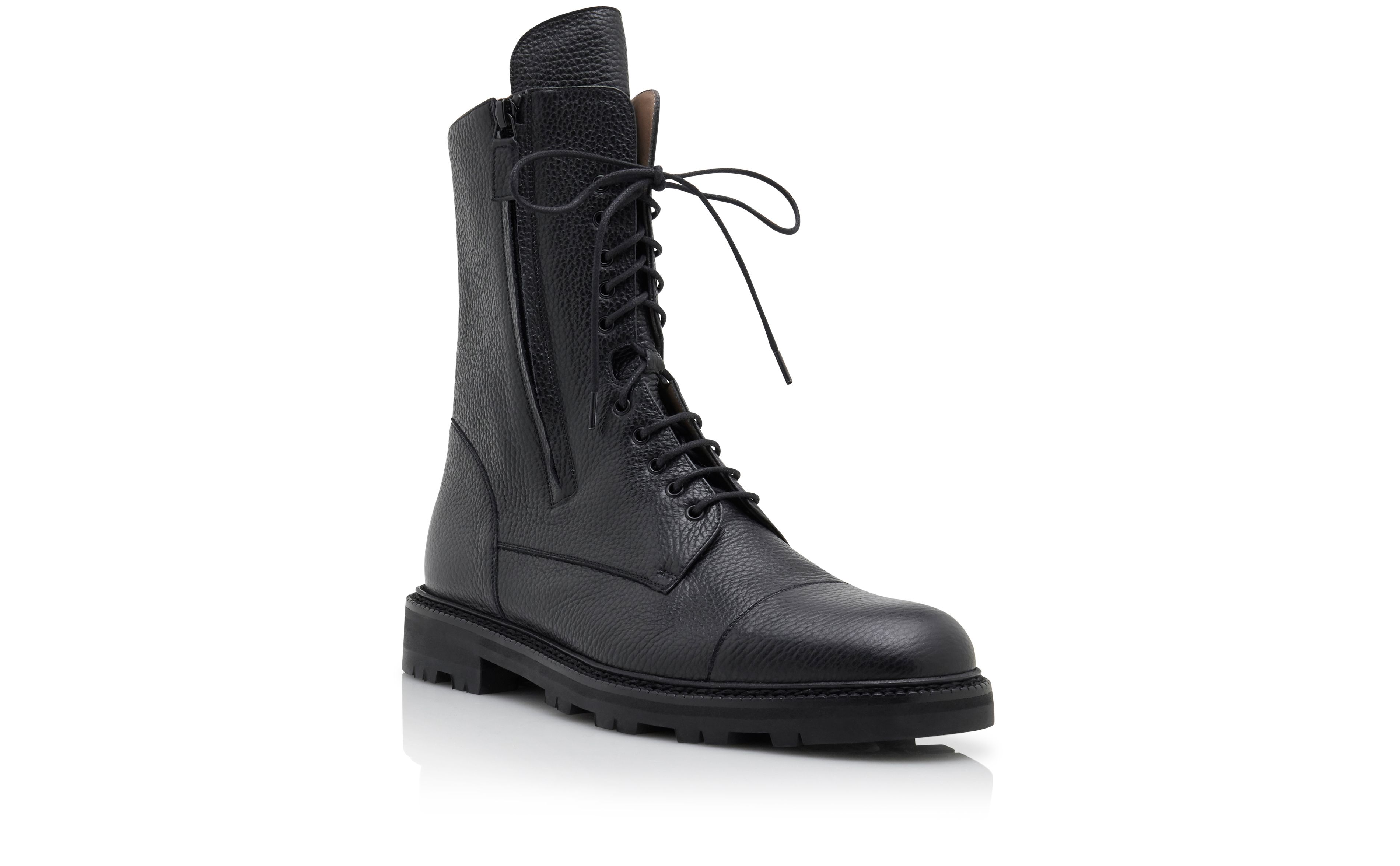 Designer Black Calf Leather Military Boots  - Image Upsell