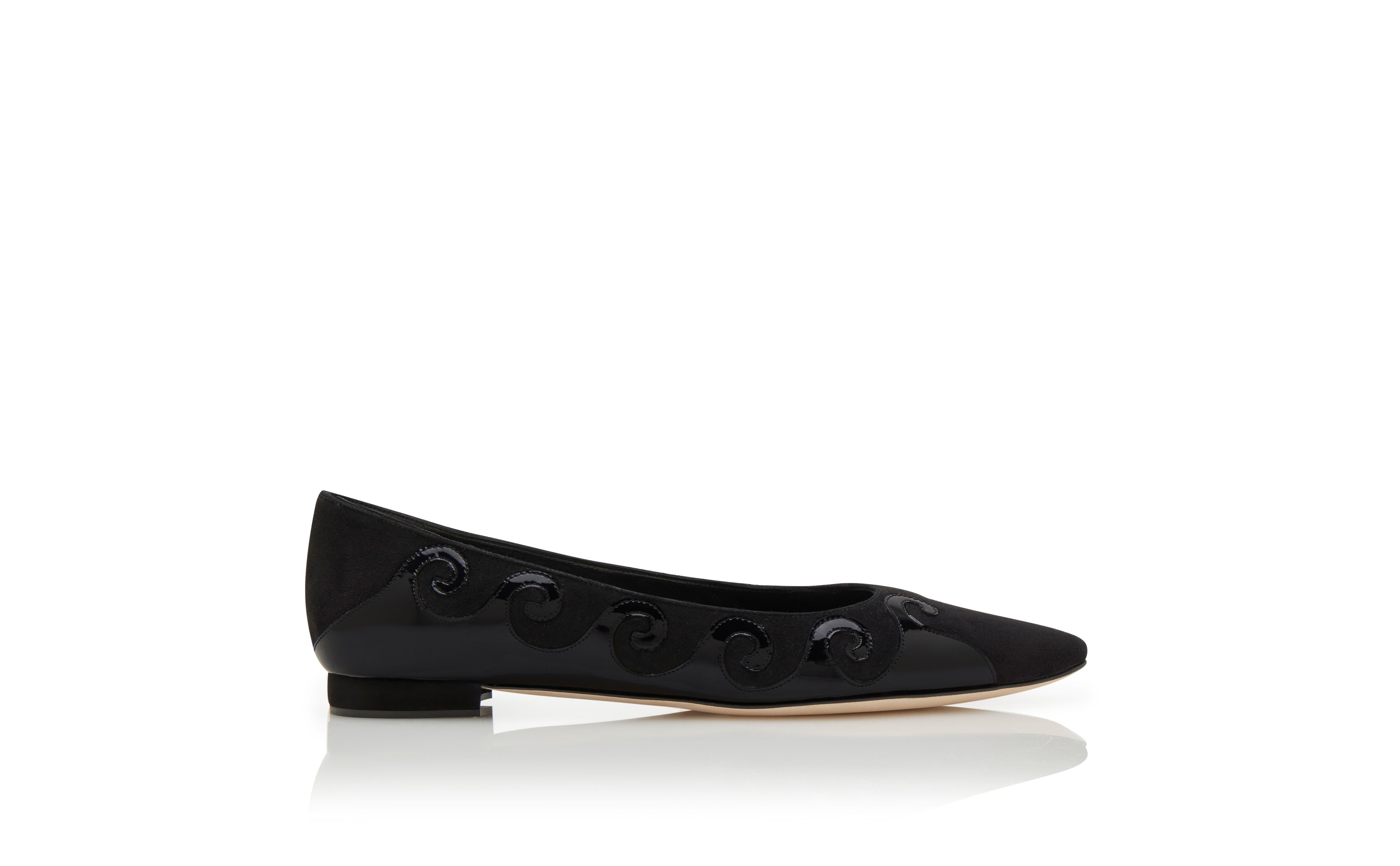 Designer Black Suede Swirl Detail Flat Pumps - Image Side View