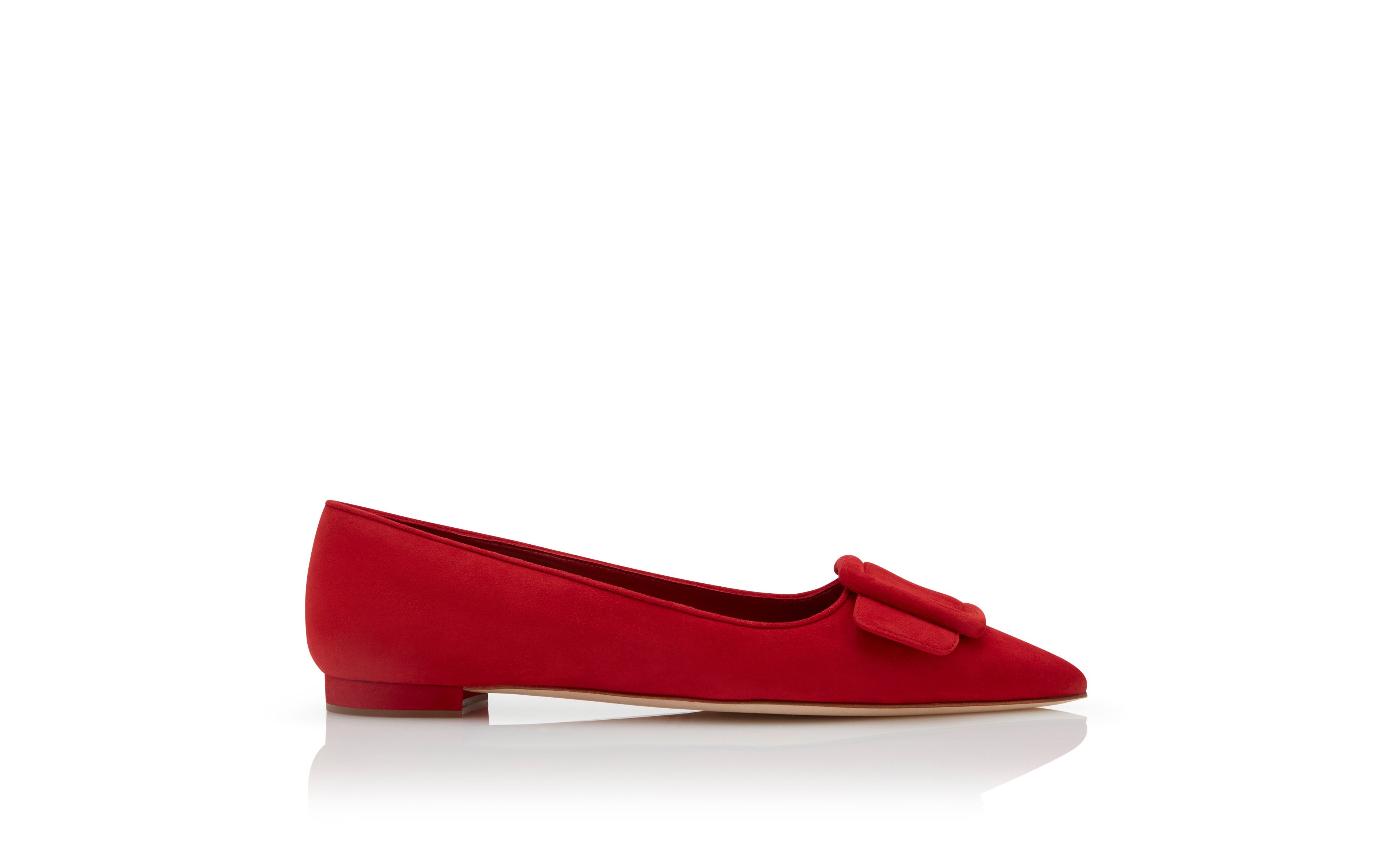 Designer Red Suede Buckle Detail Flat Pumps - Image thumbnail