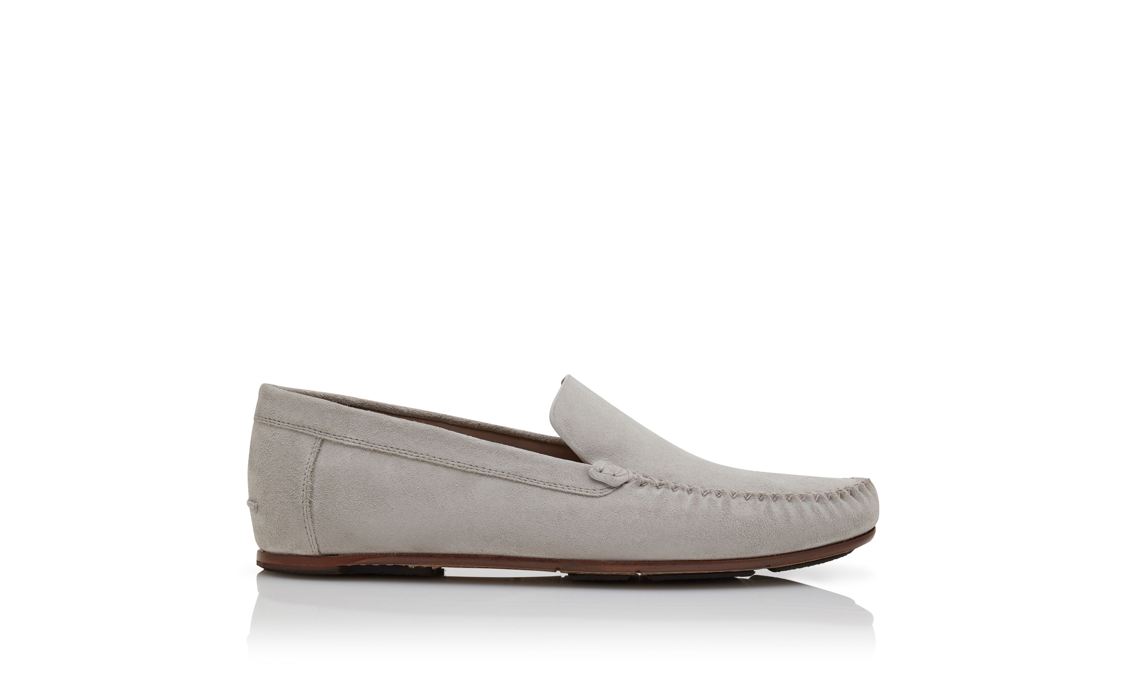 Designer Light Grey Suede Slippers - Image Side View
