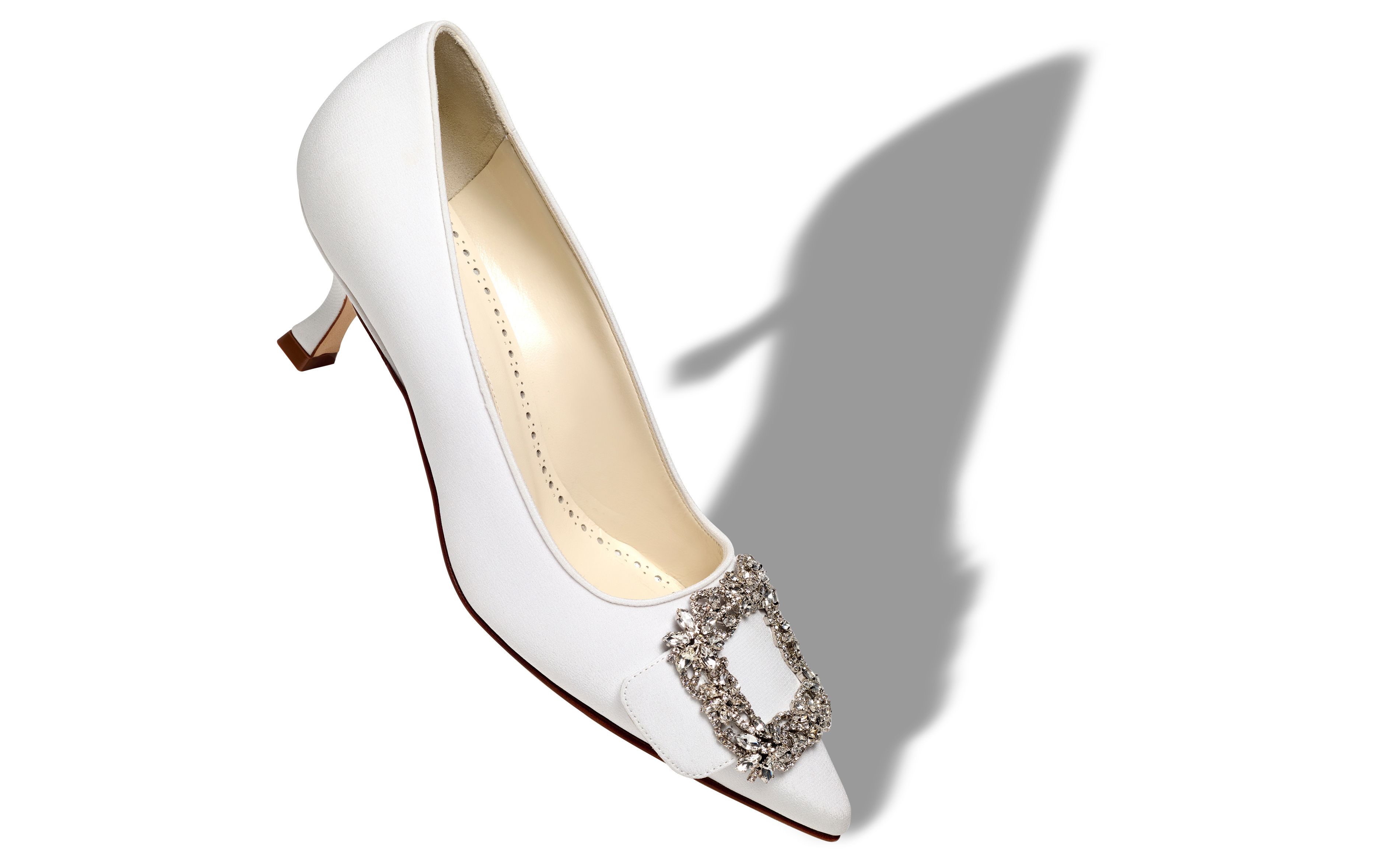 Designer Cream Crepe De Chine Buckle Detail Pumps - Image Main