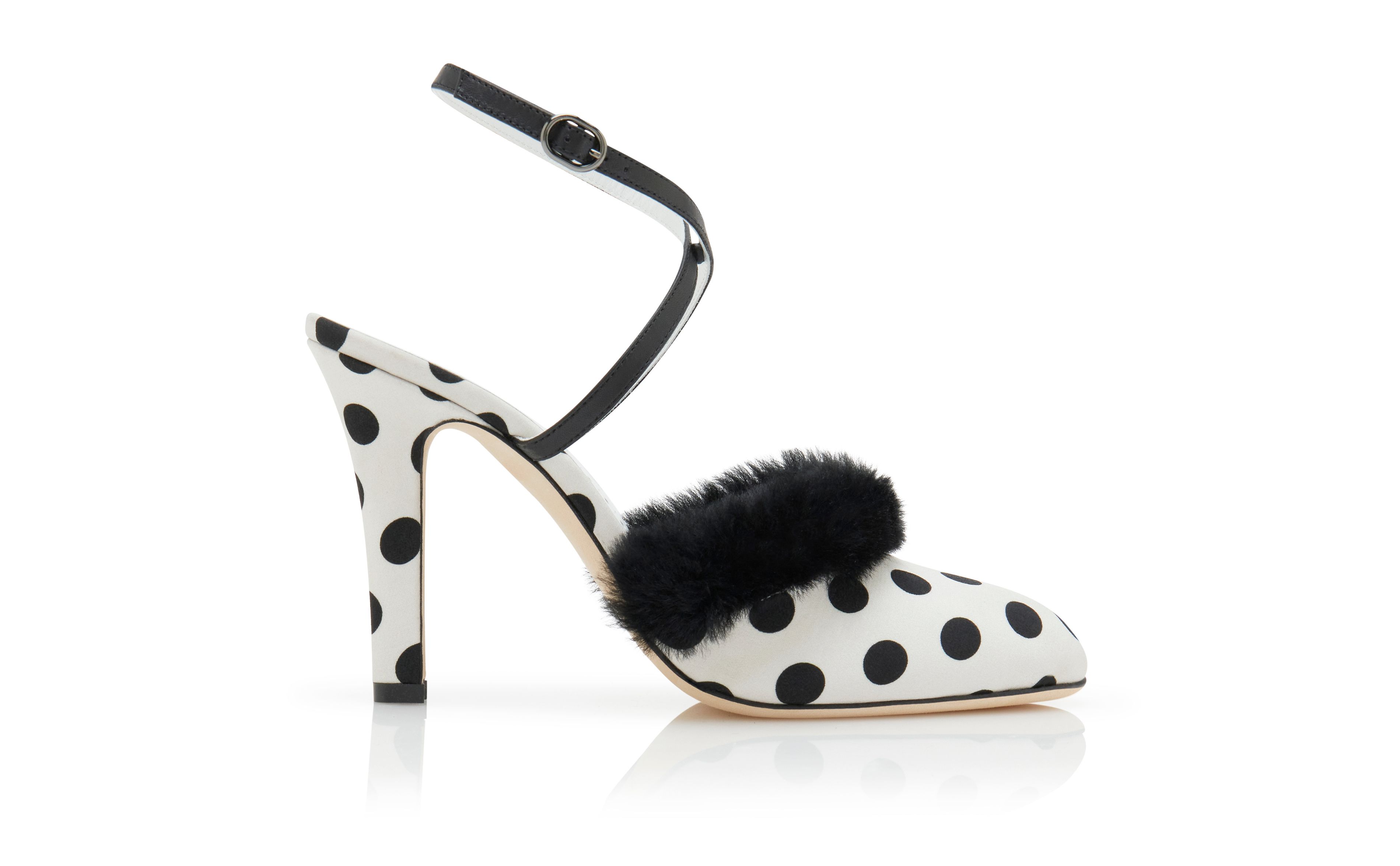 Designer Monochrome Crepe De Chine Polka Dot Pumps - Image Side View