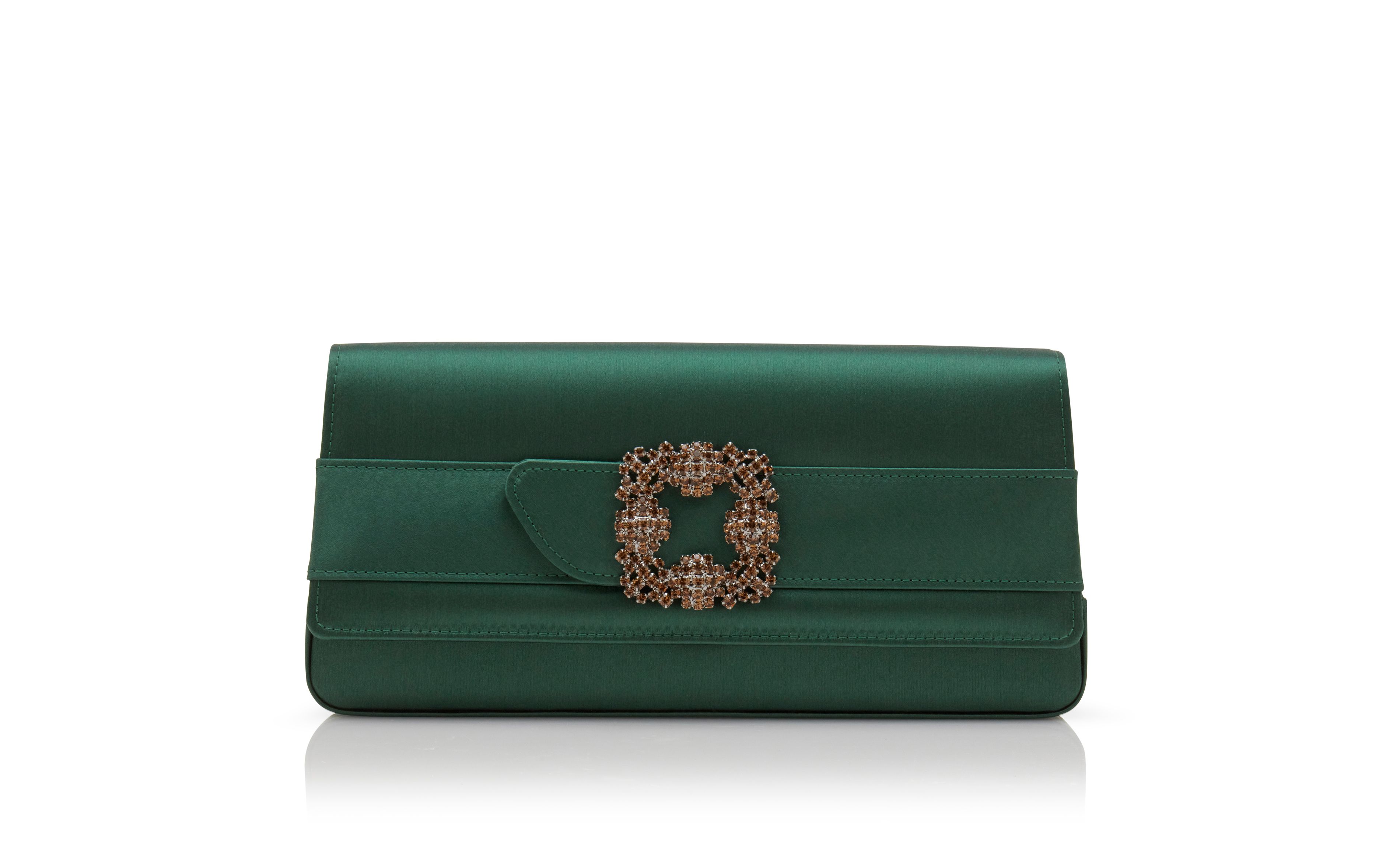 Designer Dark Green Satin Jewel Buckle Clutch - Image Upsell