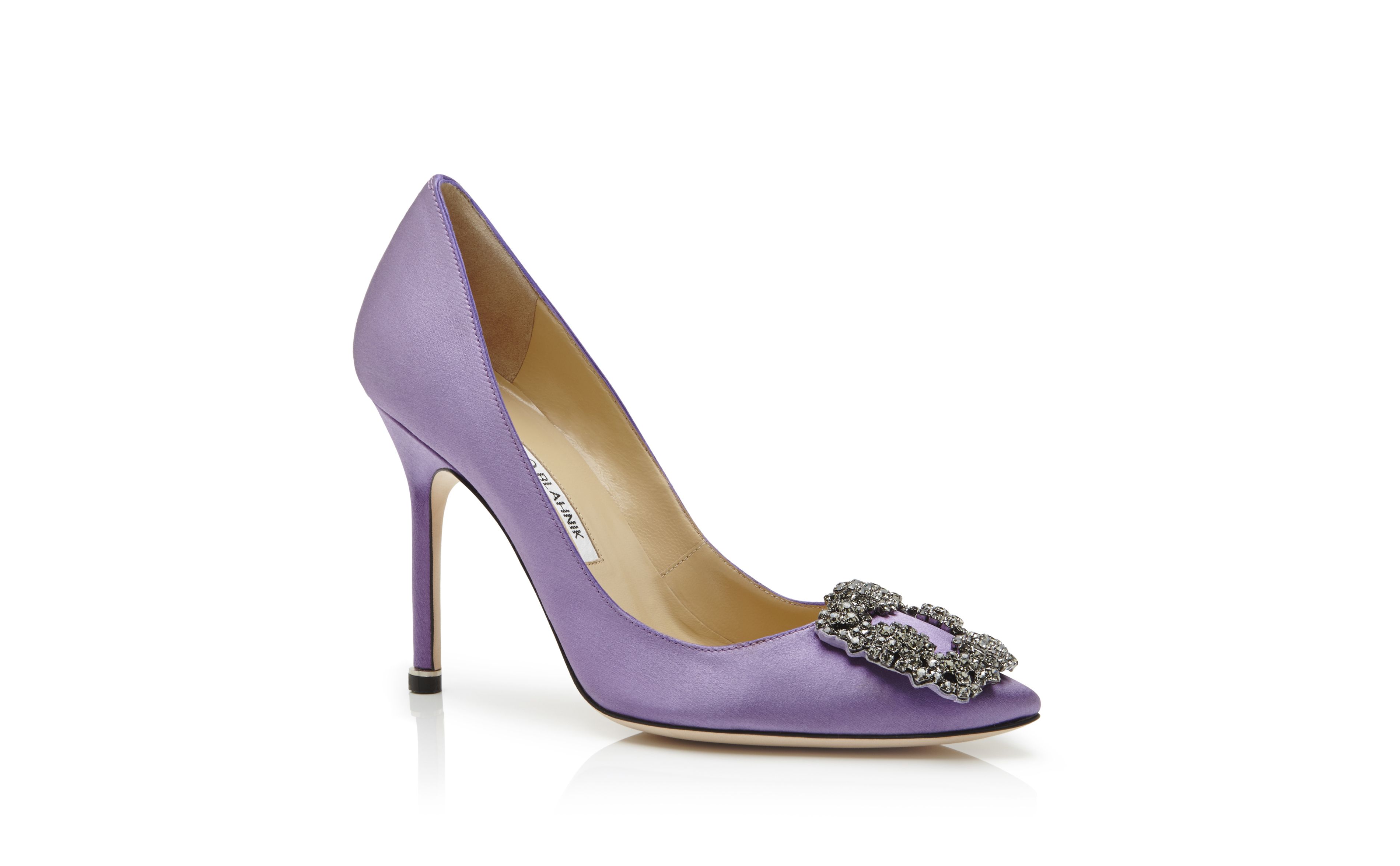 Designer Lilac Satin Jewel Buckle Pumps - Image Upsell