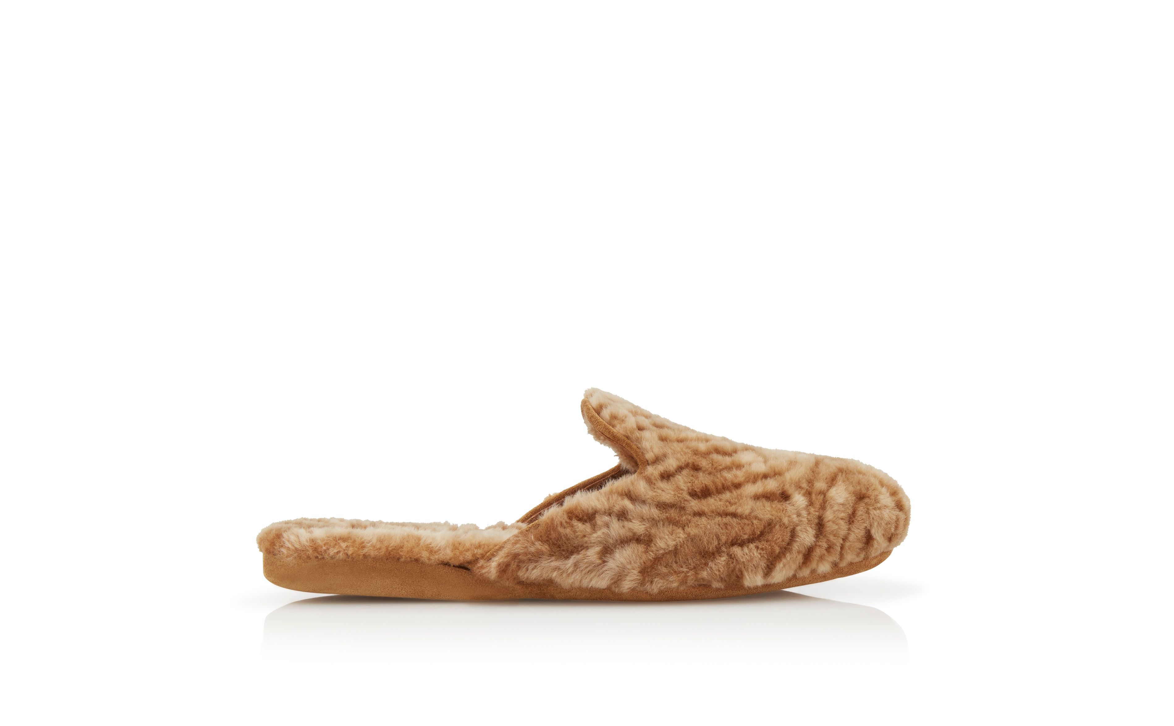 Designer Brown Shearling Slippers - Image Side View