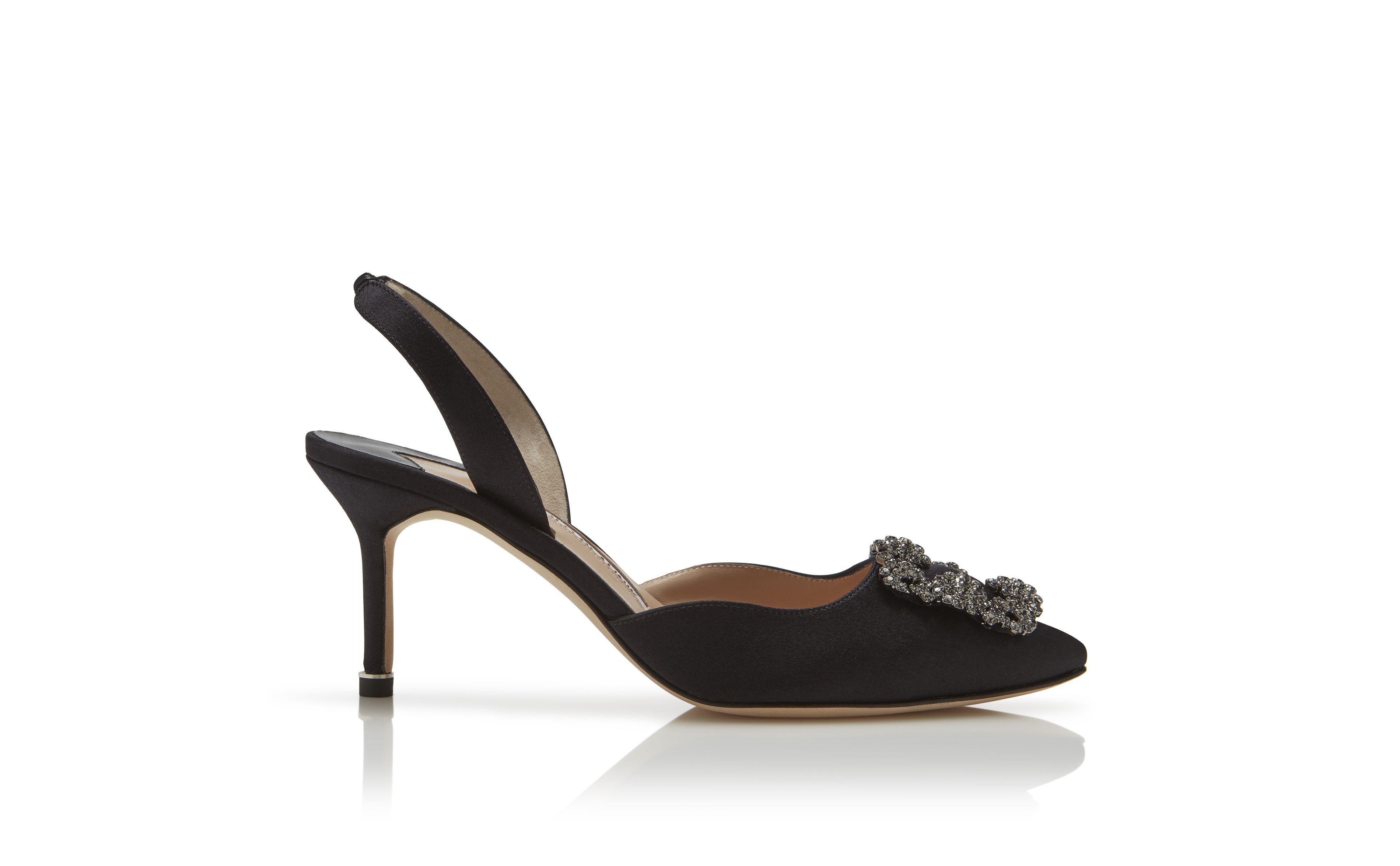 Manolo Blahnik Hangisli 70 Satin Slingback Pumps with Jewel Buckle
