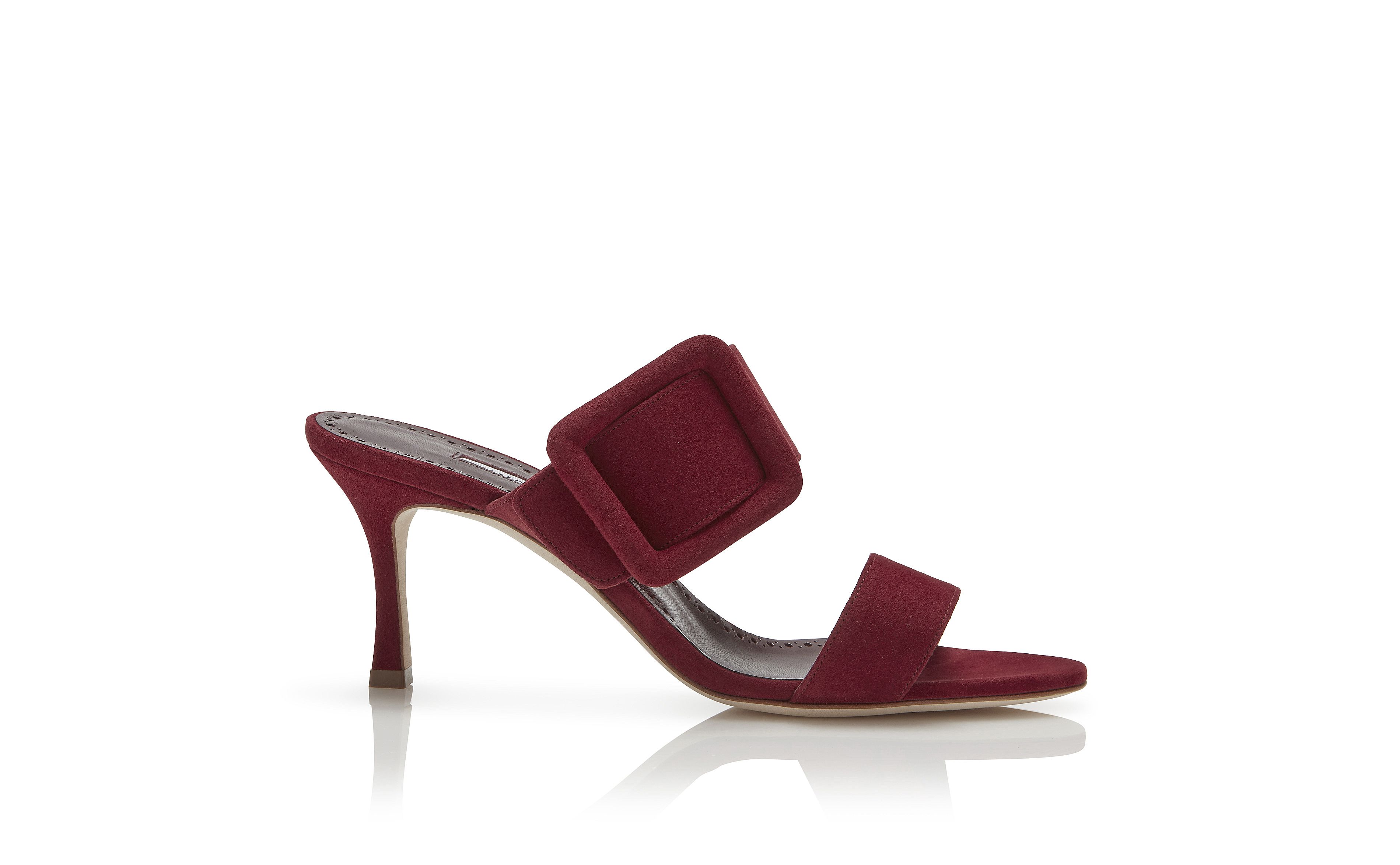 Designer Dark Red Suede Open Toe Mules - Image Side View