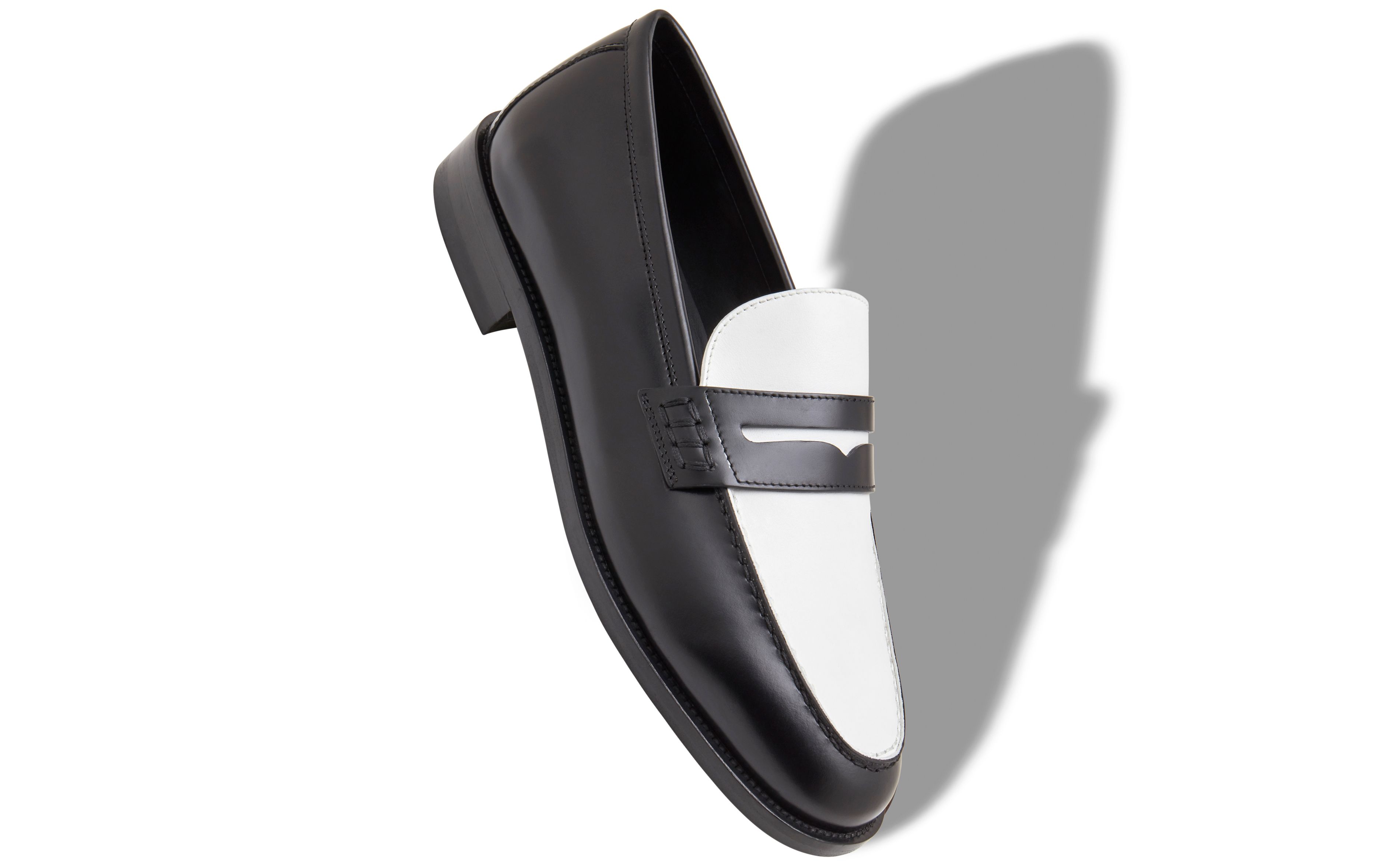 Designer Black and White Calf Leather Penny Loafers - Image small_image