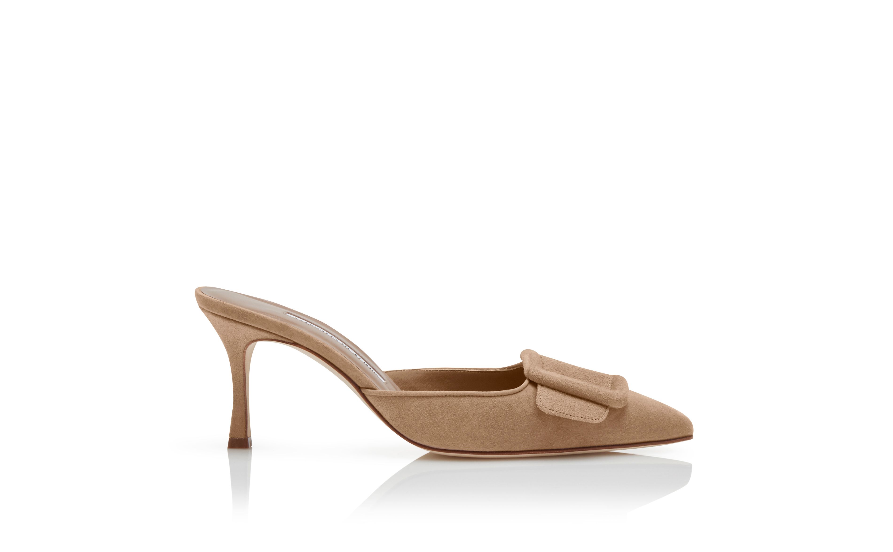 Designer Beige Suede Kitten Heel Mules - Image Side View