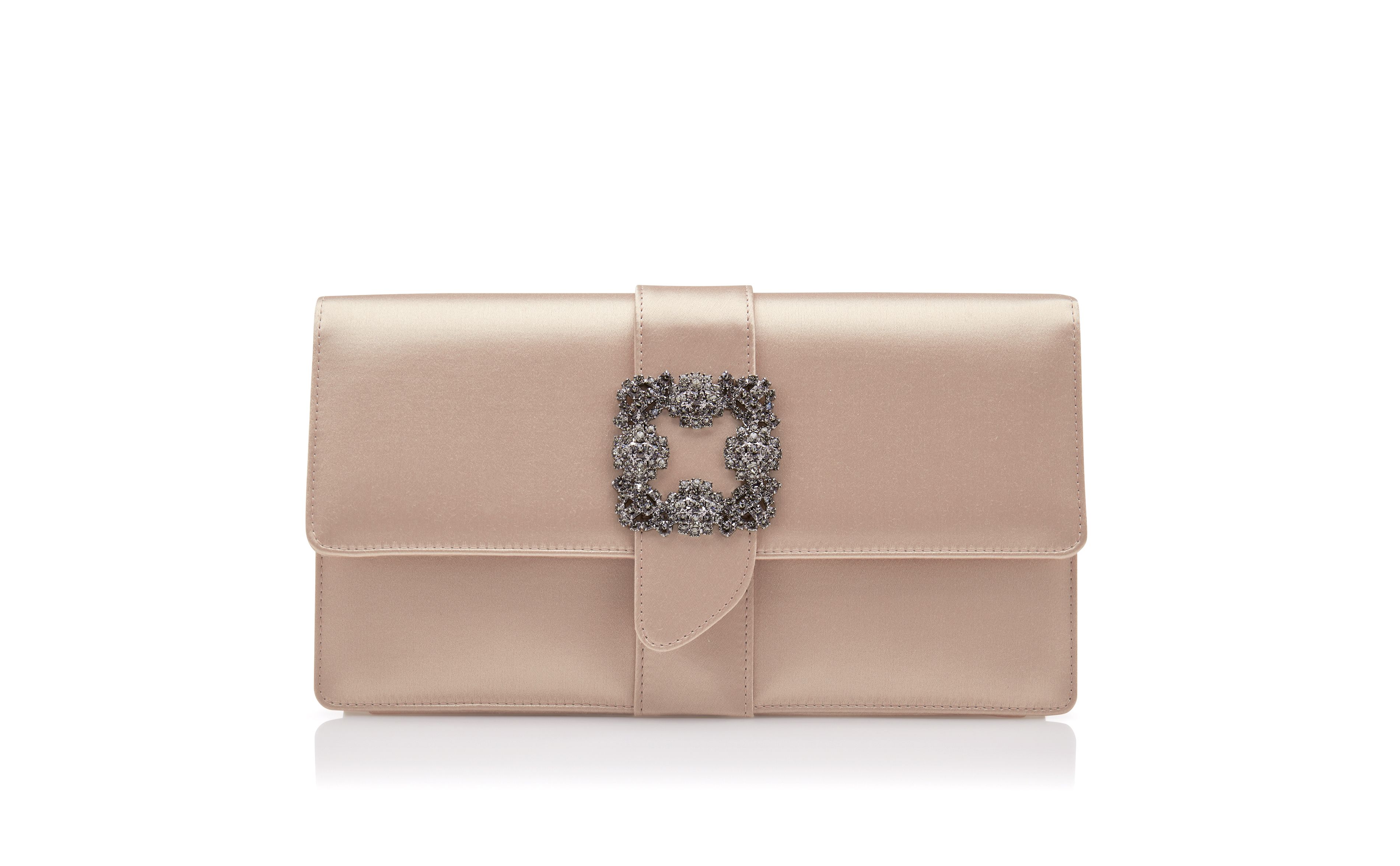 Designer Beige Satin Jewel Buckle Clutch - Image Side View