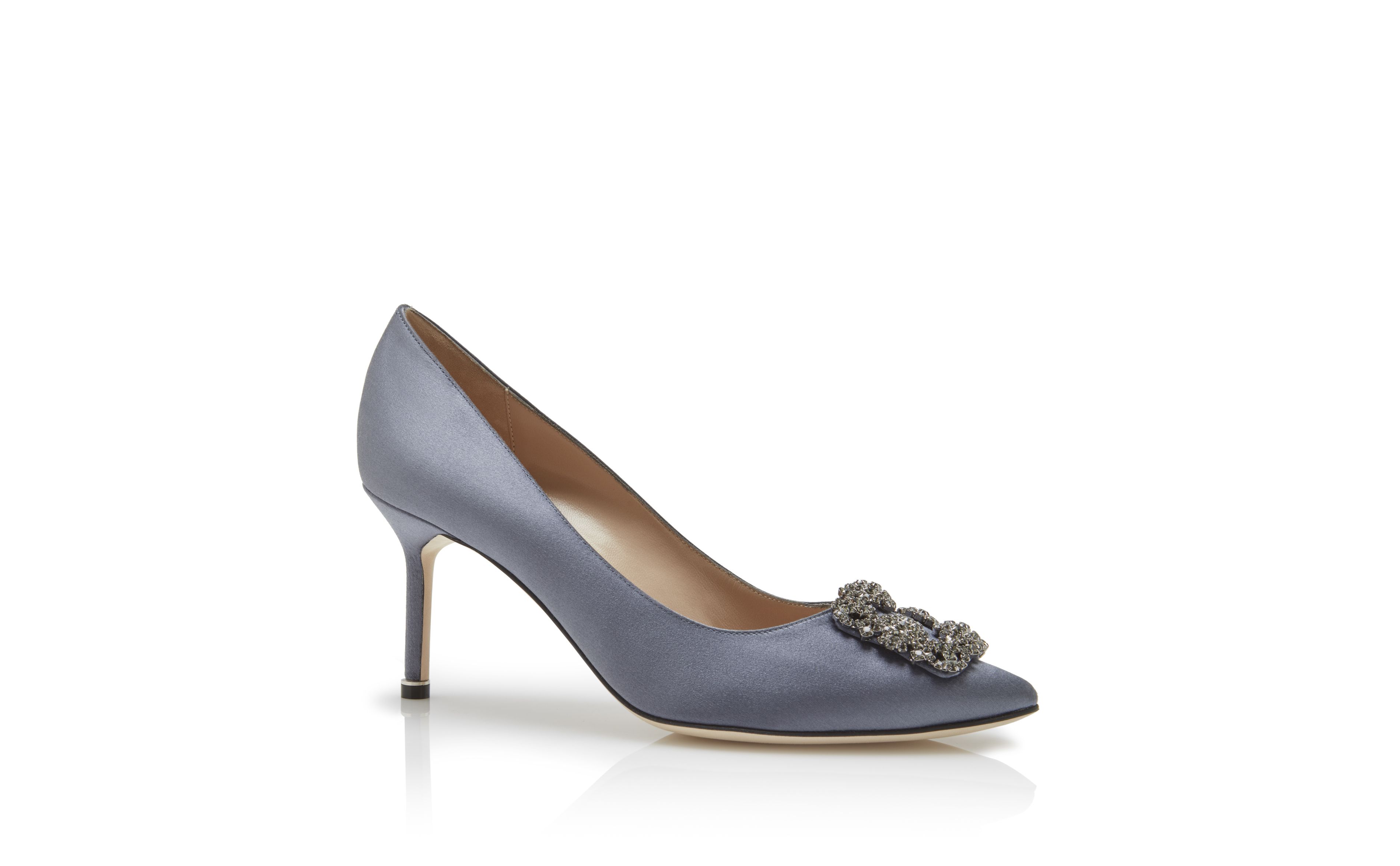 Designer Grey Satin Jewel Buckle Pumps - Image Upsell