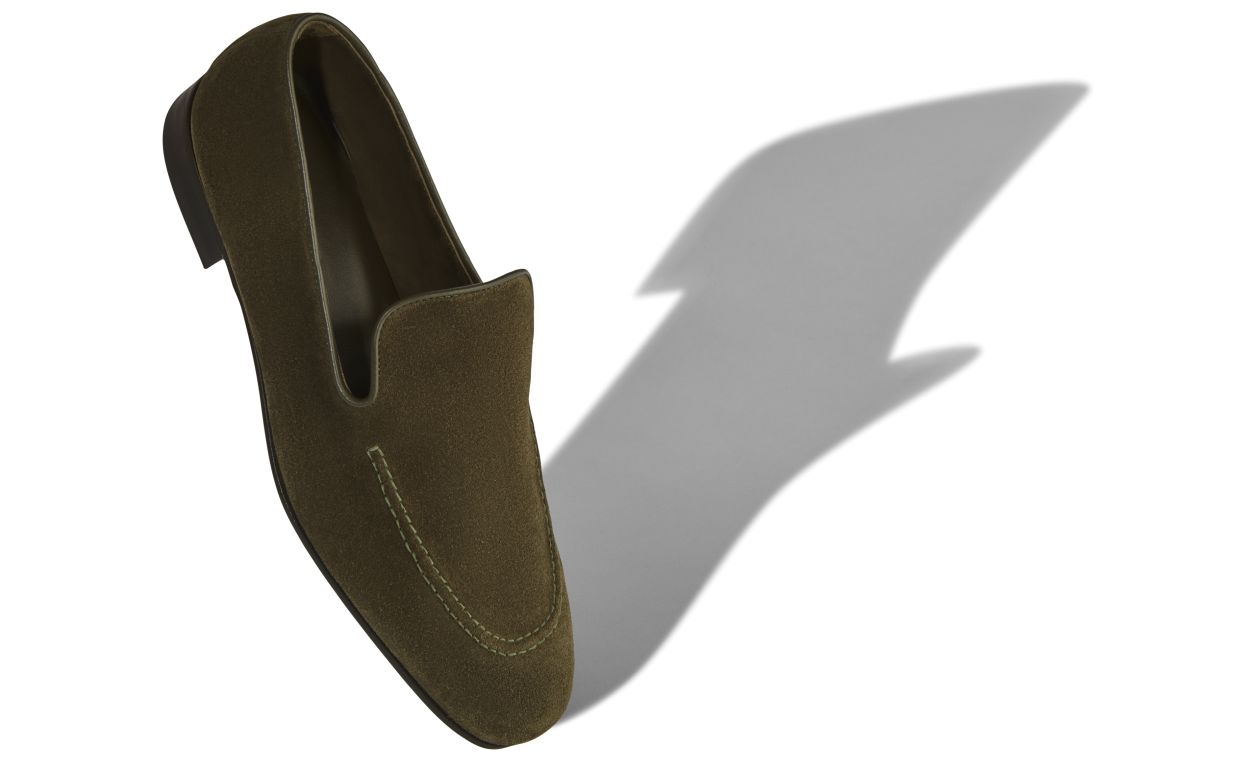 Designer Dark Khaki Suede Loafers - Image Main
