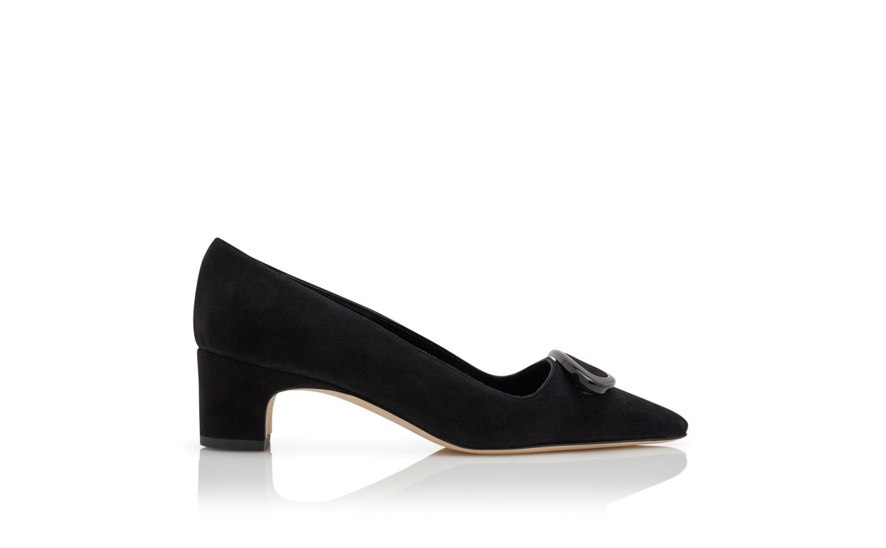 Designer Black Suede Pointed Toe Pumps - Image Side View