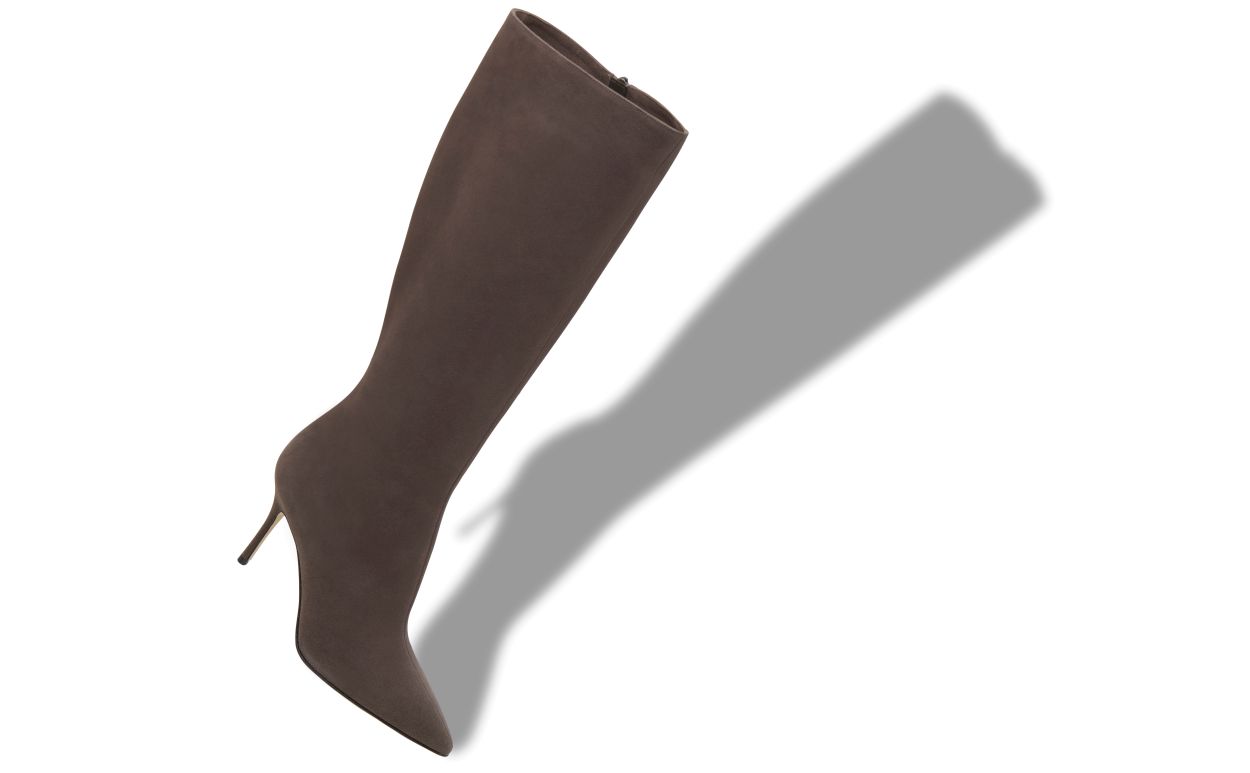 Designer Brown Suede Knee High Boots - Image Main