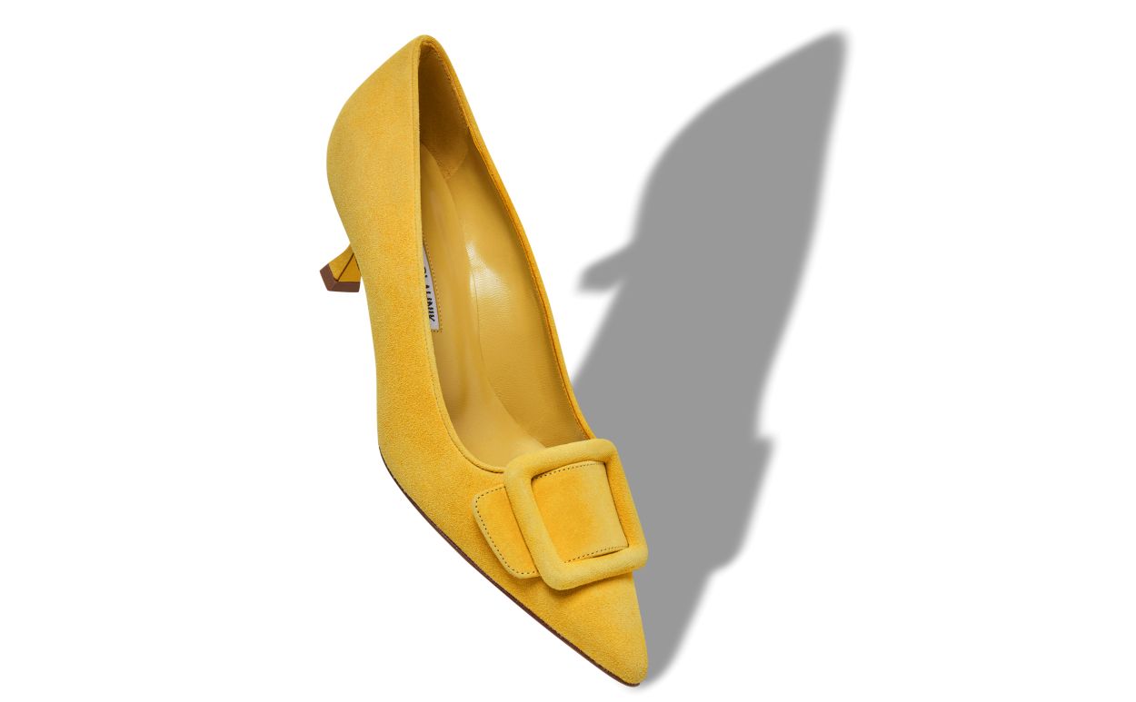 Designer Yellow Suede Buckle Detail Pumps - Image Main