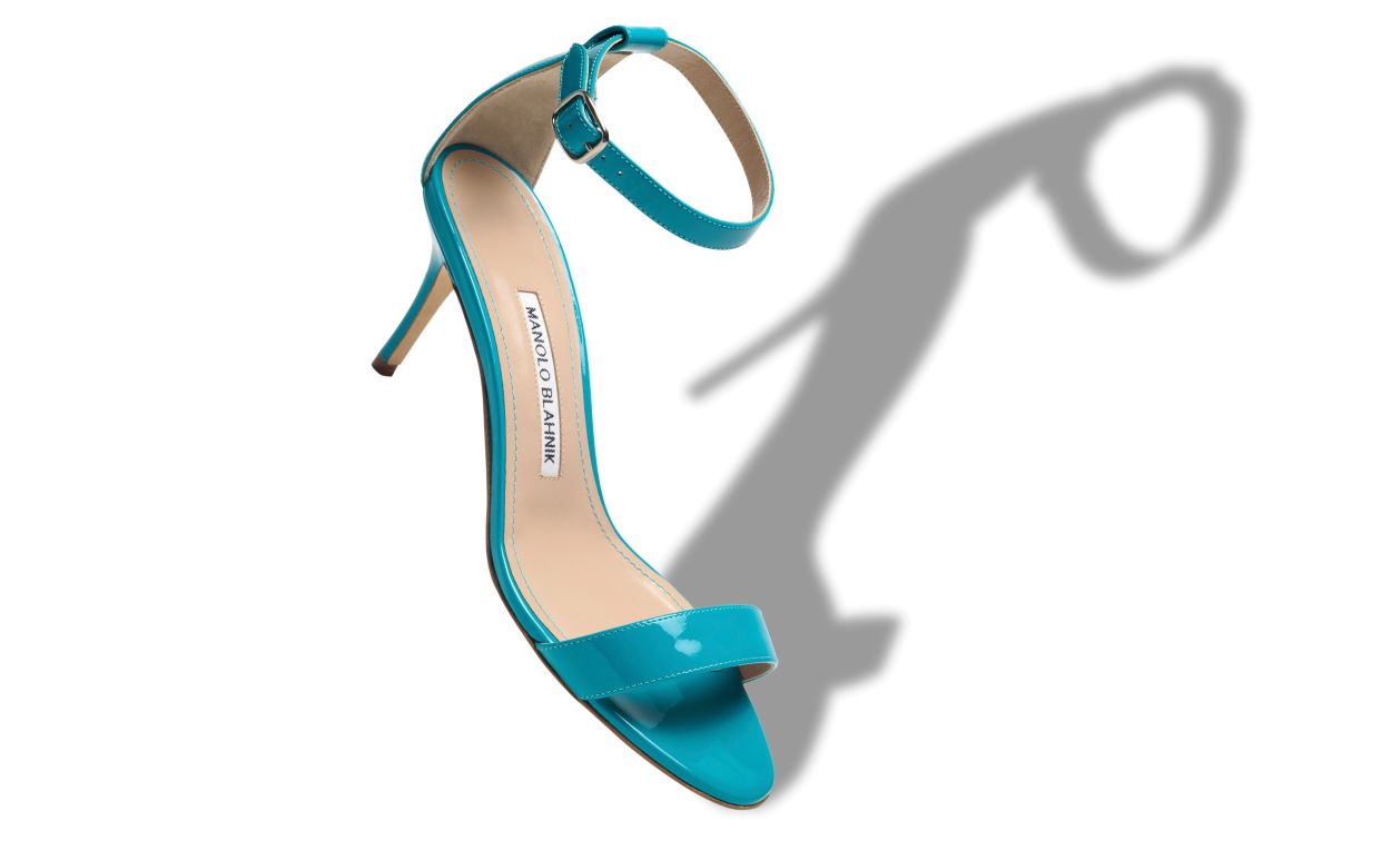 Designer Turquoise Patent Leather Ankle Strap Sandals - Image Main